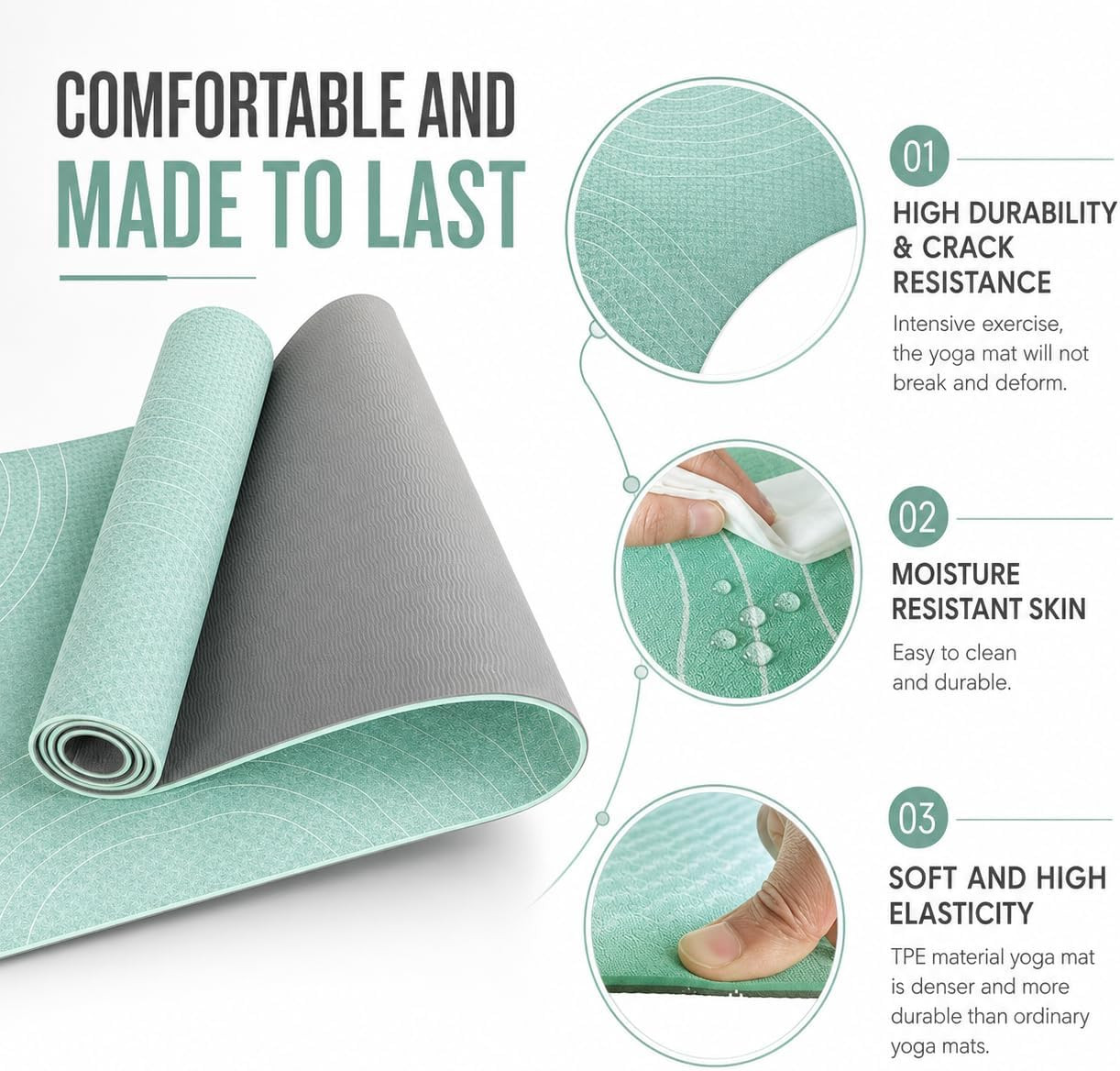 TPE Yoga Mat (72&Prime; X 24&Prime; X 5Mm) – Cruise Color Non-Slip Workout Mat with Alignmen