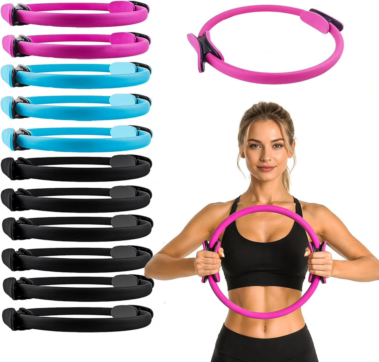 12 Pack Pilates Ring Set – 15 Inch Magic Circle Bulk Yoga Fitness Rings for Full