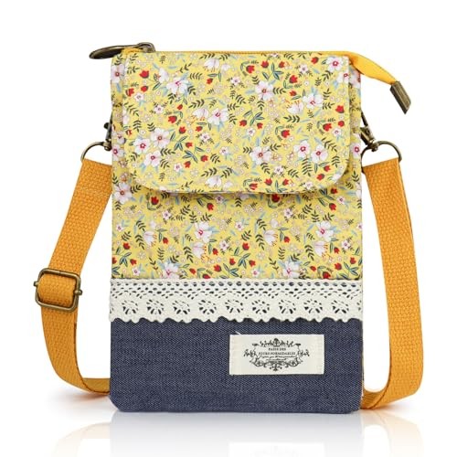 Floral Crossbody Phone Purse, Small Crossbody Bags for Women with 5 Yellow