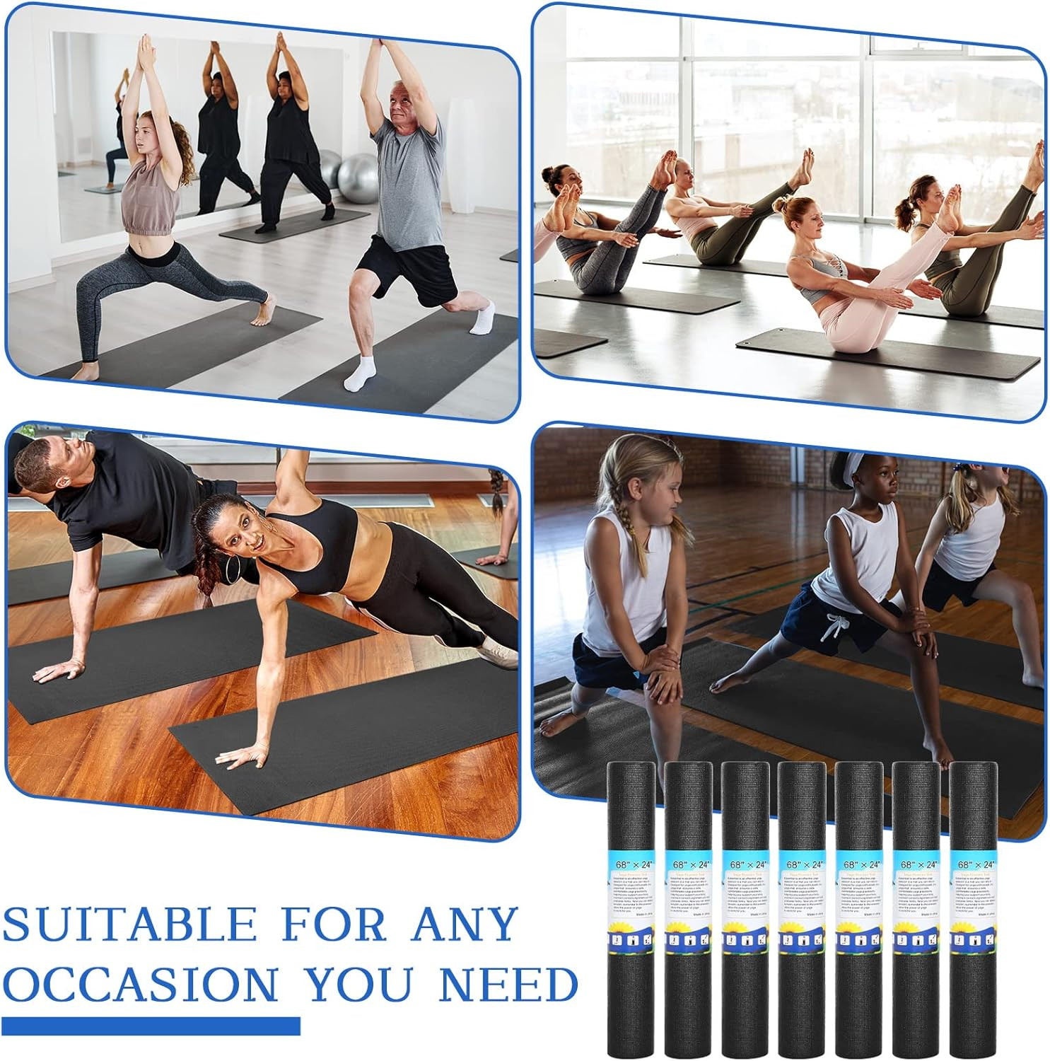 20 Pieces Exercise Yoga Mat Workout Mat with Strap 68 X 24 Inch Fitness Gym Mat
