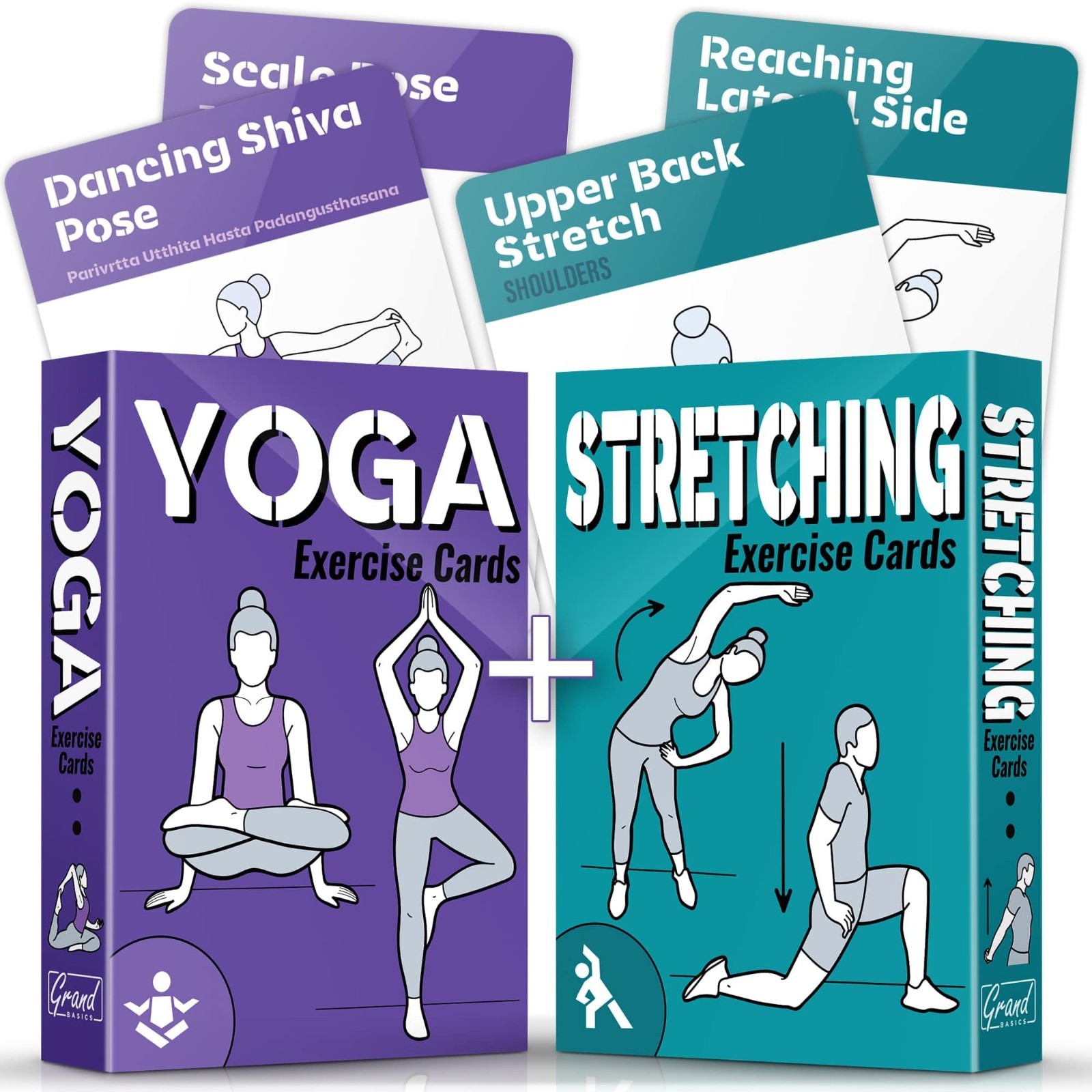2-Pack Yoga Exercise Cards – 121 Poses & 26 Routines, Waterproof Fitness Deck fo