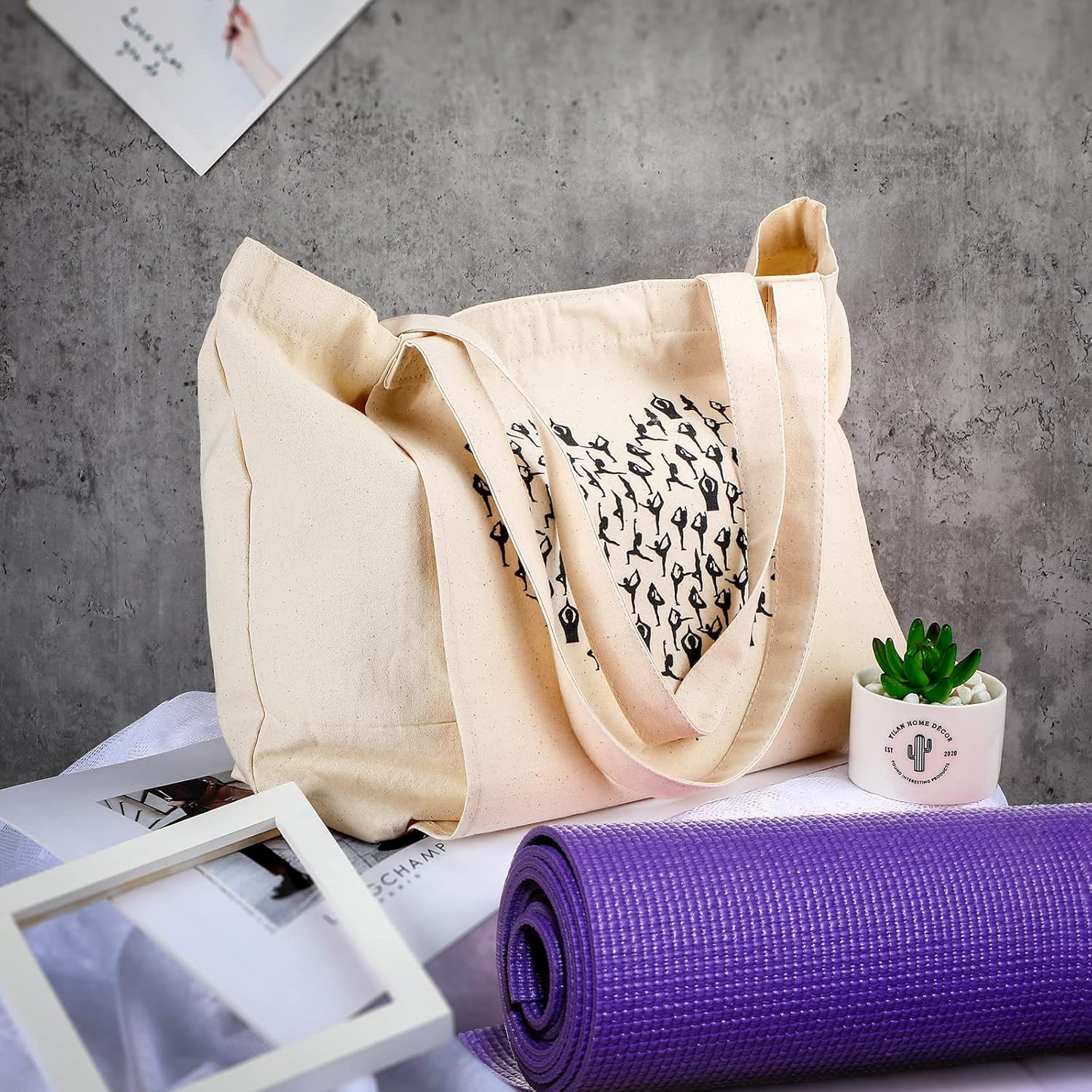 Yoga Bag for Women with Mat Carrier, Canvas Pilates Tote Carryall for Gym Travel