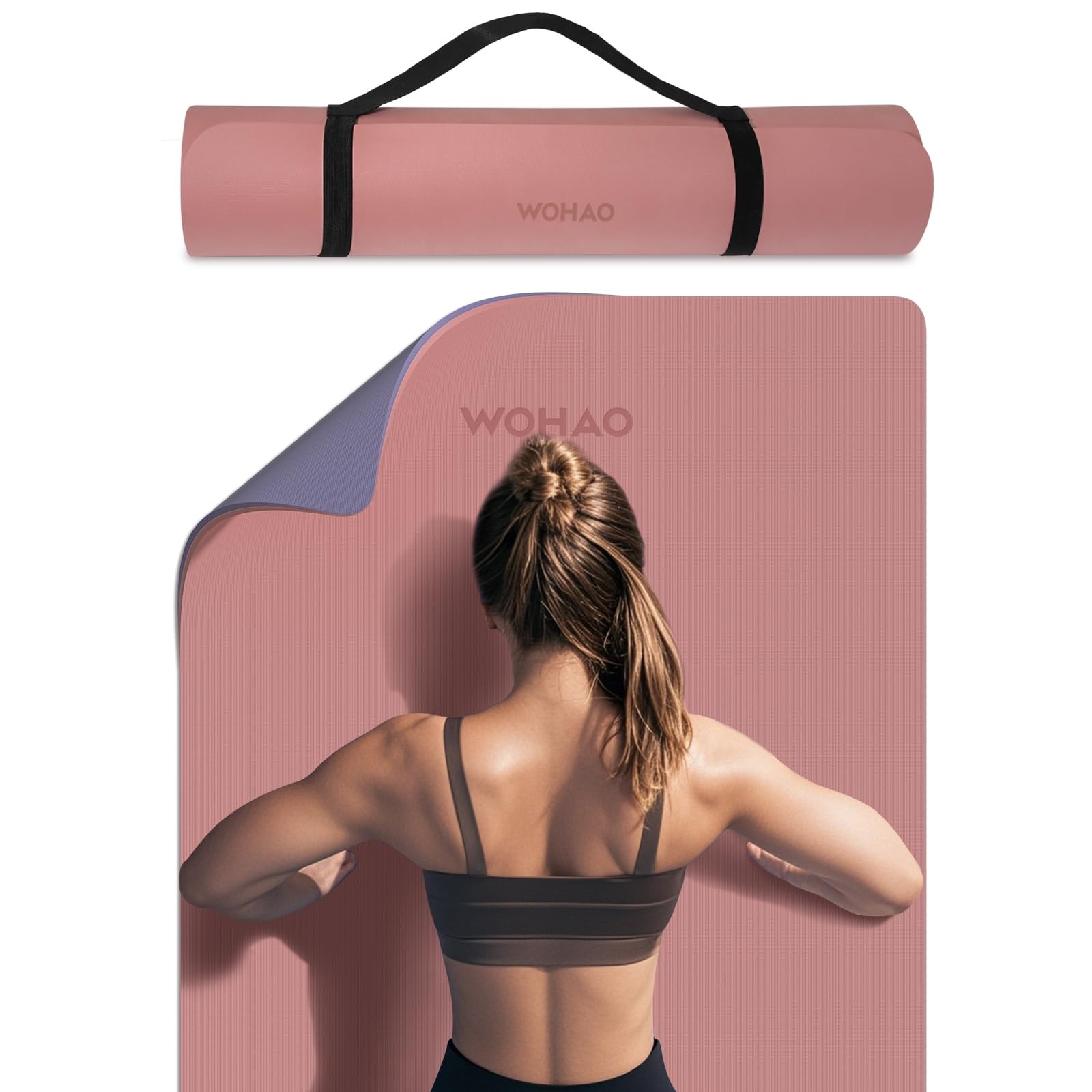 WOHAO Extra Thick 8mm Yoga Mat, 72&Prime;x28&Prime; 183*70*0.8cm, Dark Powder+Dark silve