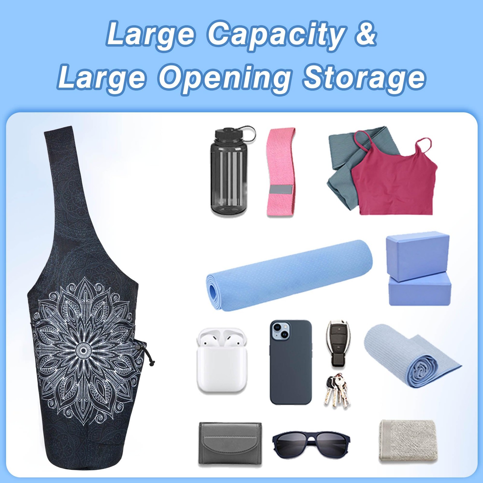 Yoga Mat Bag – Large Opening Long Tote Yoga Mat Carrier Holder Bag with Water…