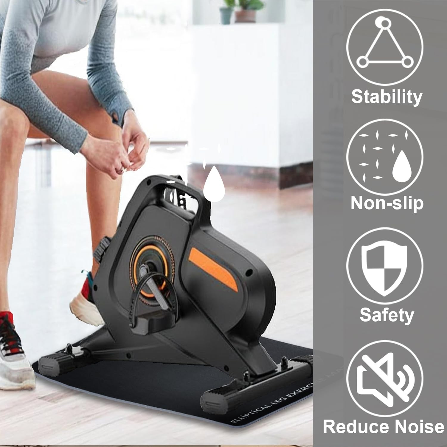 Non-Slip Workout Mat for Under Desk Ellipticals, 23.62 x 16.92 inches, Black