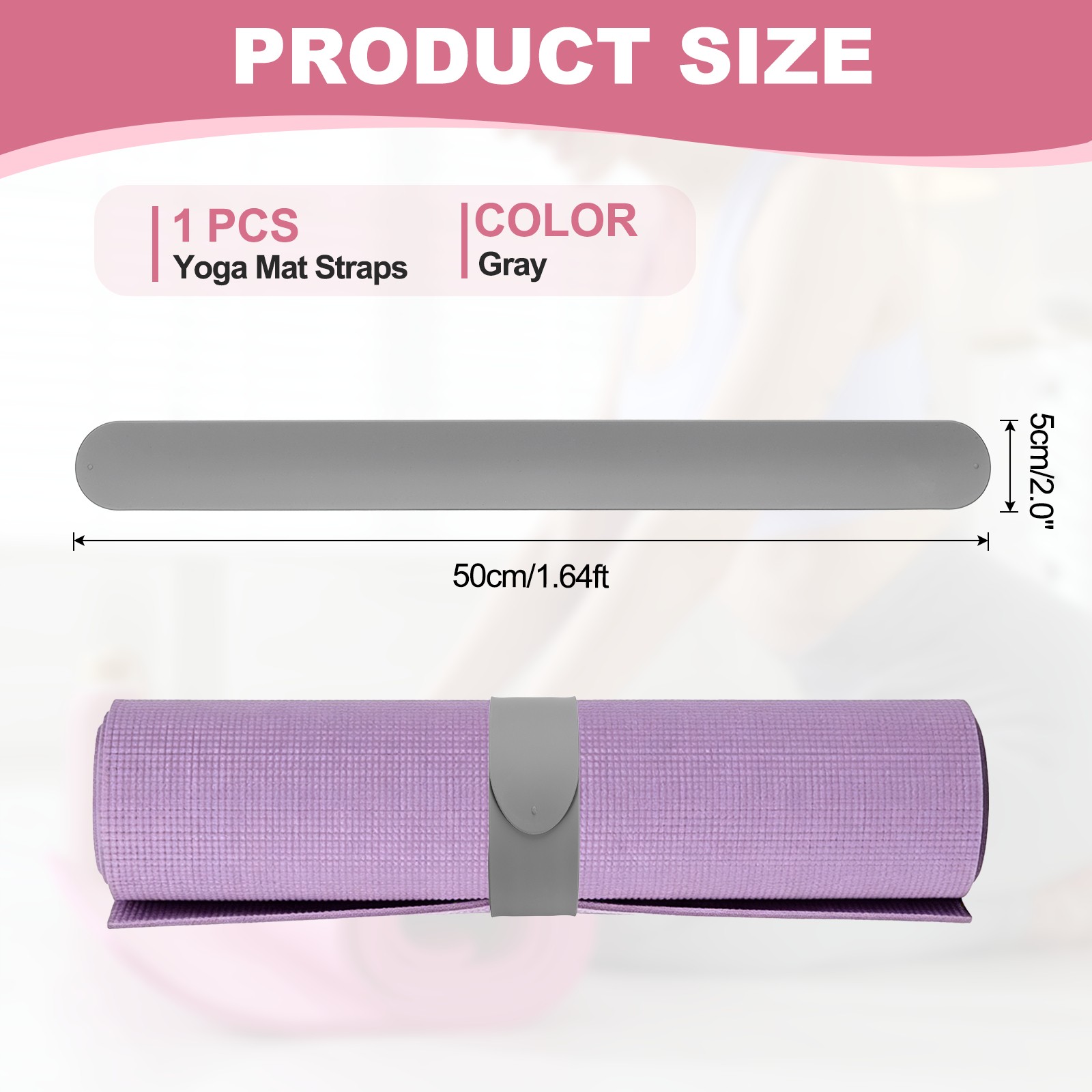Yoga Mat Strap Slap Band One Snap Yoga Mat Slap Band, Gray