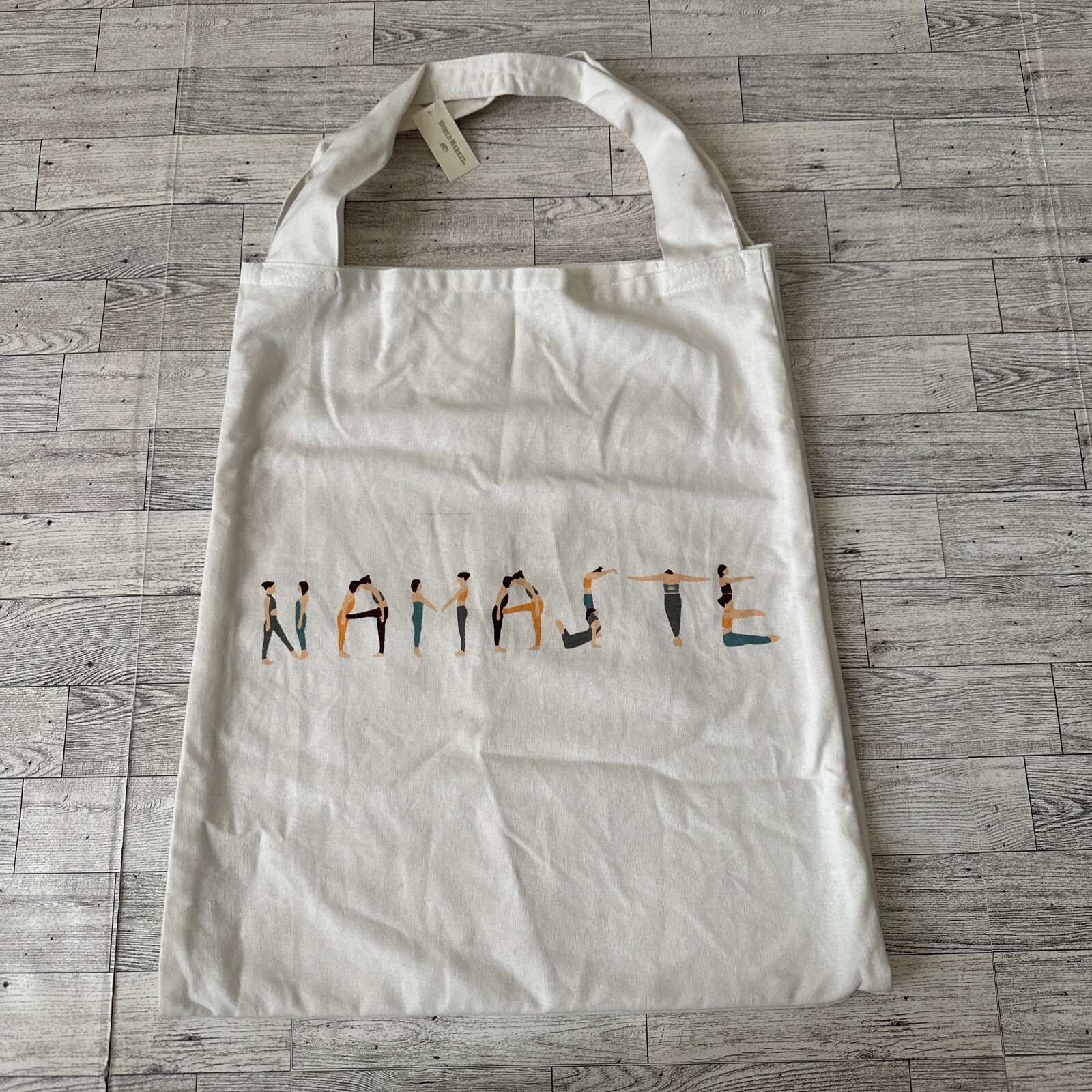 NWT World Market Namaste Funny Cotton Canvas Tote Yoga Bag Reusable **READ