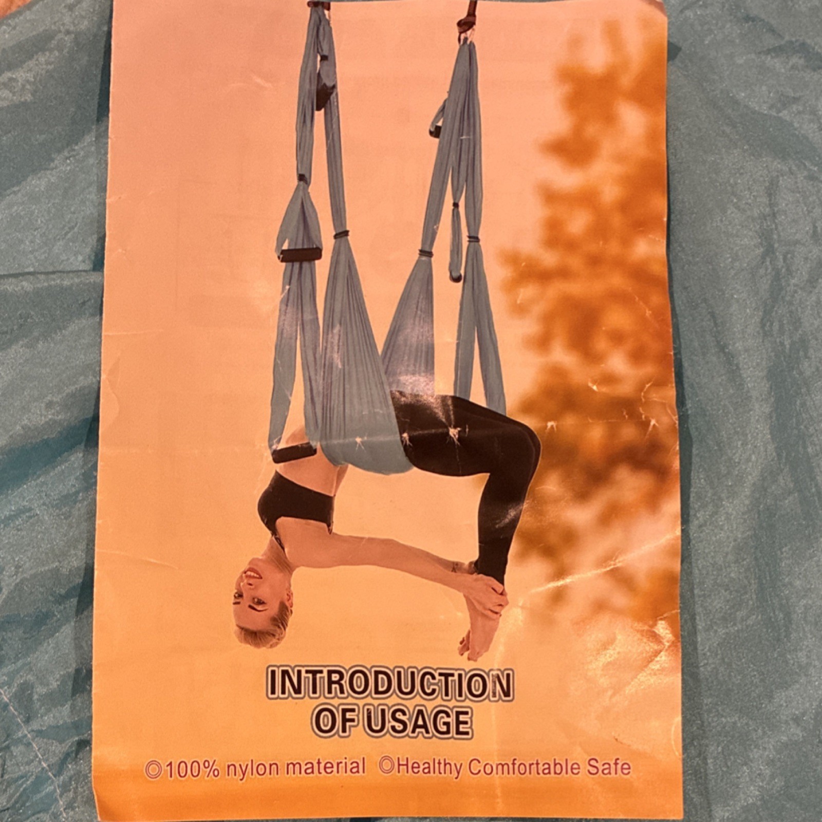 Blue Nylon Hanging Yoga Swing Set w/ Carry Bag & Instruction Manual