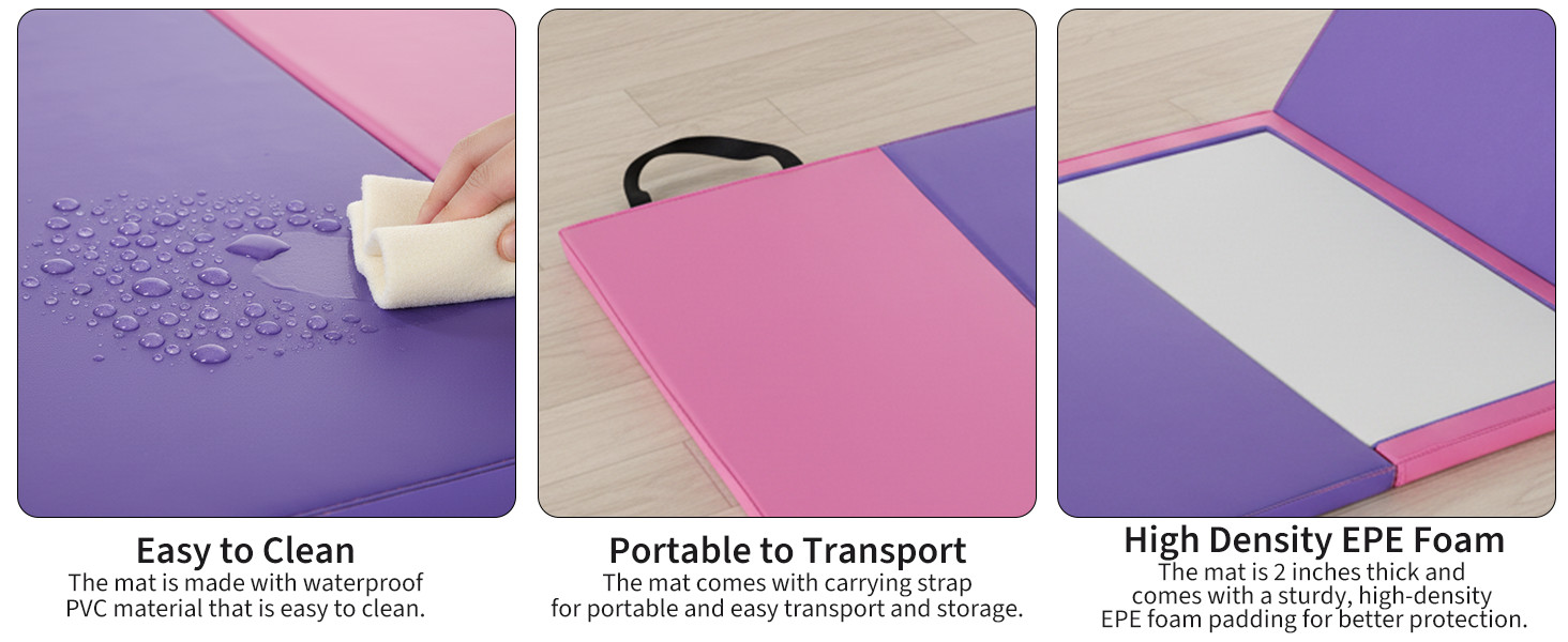 Folding Gymnastics Mat, 6×2 Ft(Four-fold) / 6.2×2.6 Ft(Five-fold)-Thick Portable