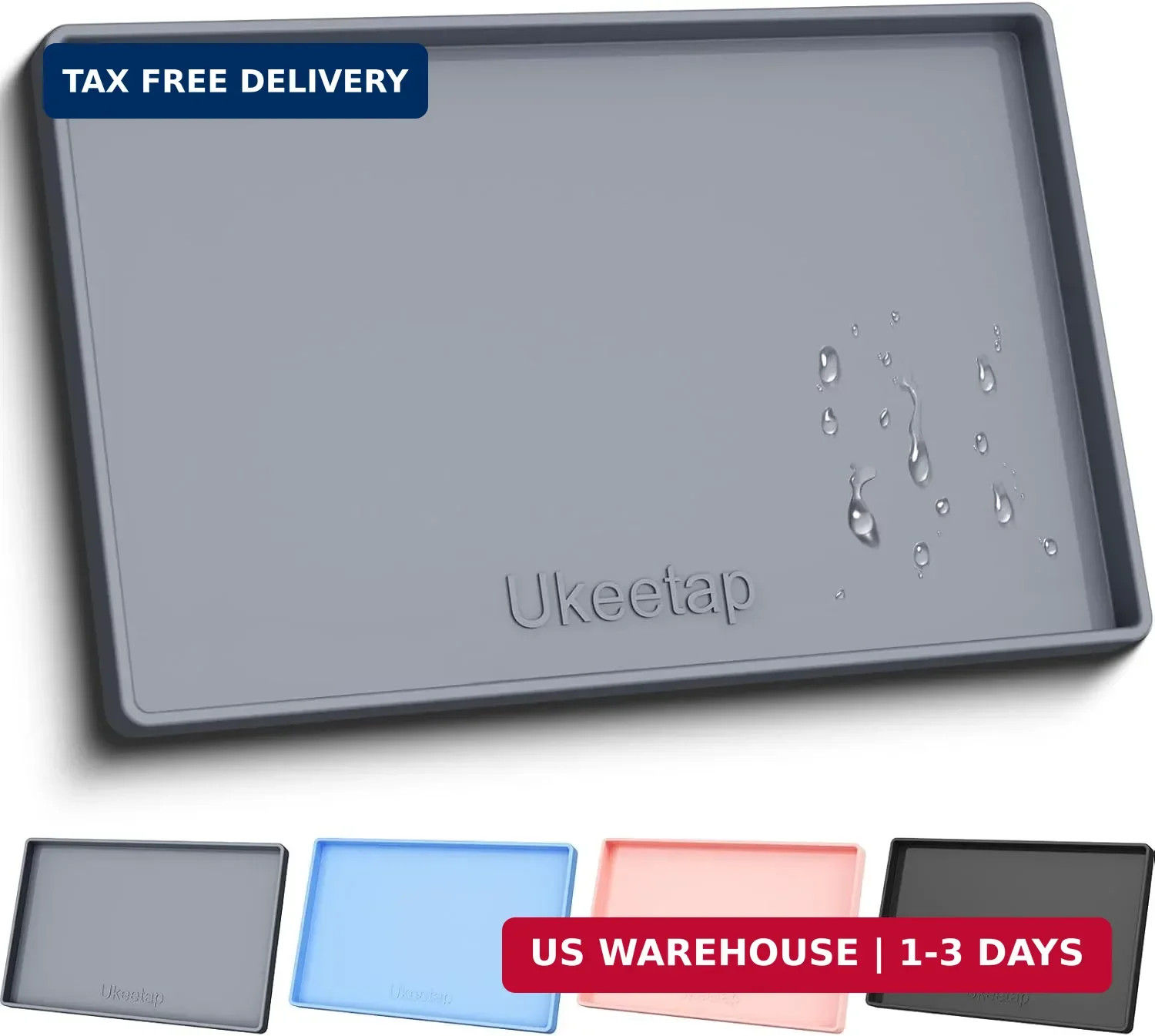 ukeetap Extra Thick Silicone Mat Waterproof with Raised Edge 19&Prime; x 12&Prime;, BPA Free