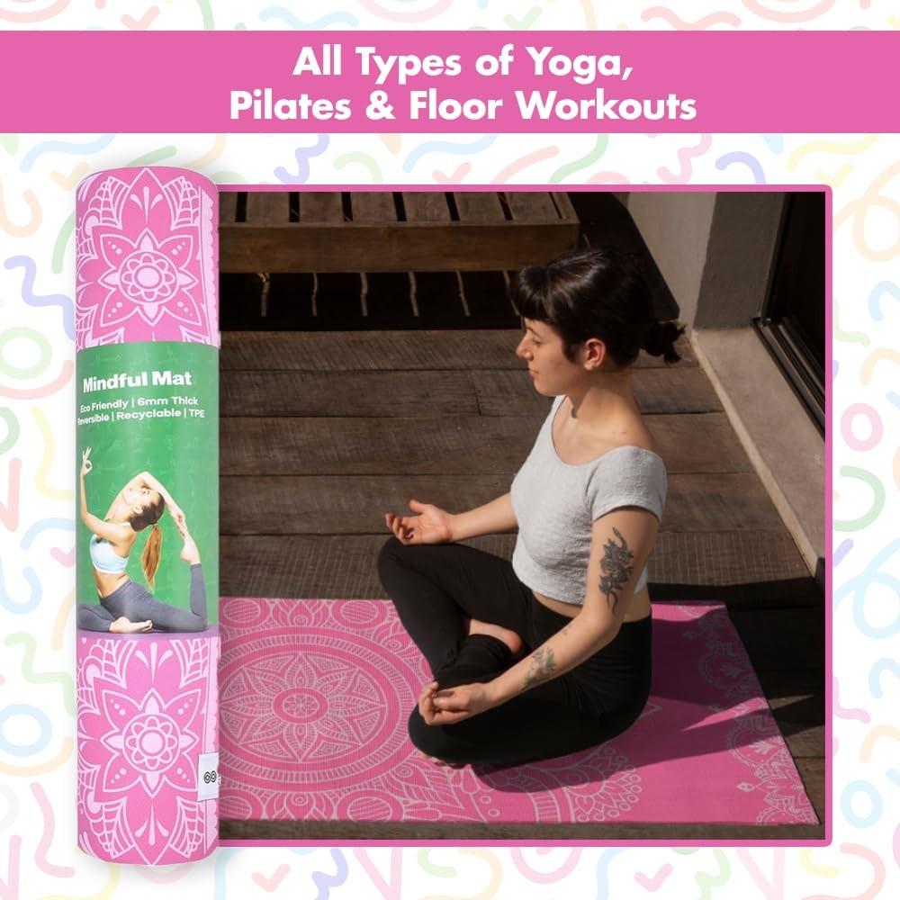 Premium Yoga Mat 6mm Print Reversible Extra Thick and Large Non Slip Exercise…