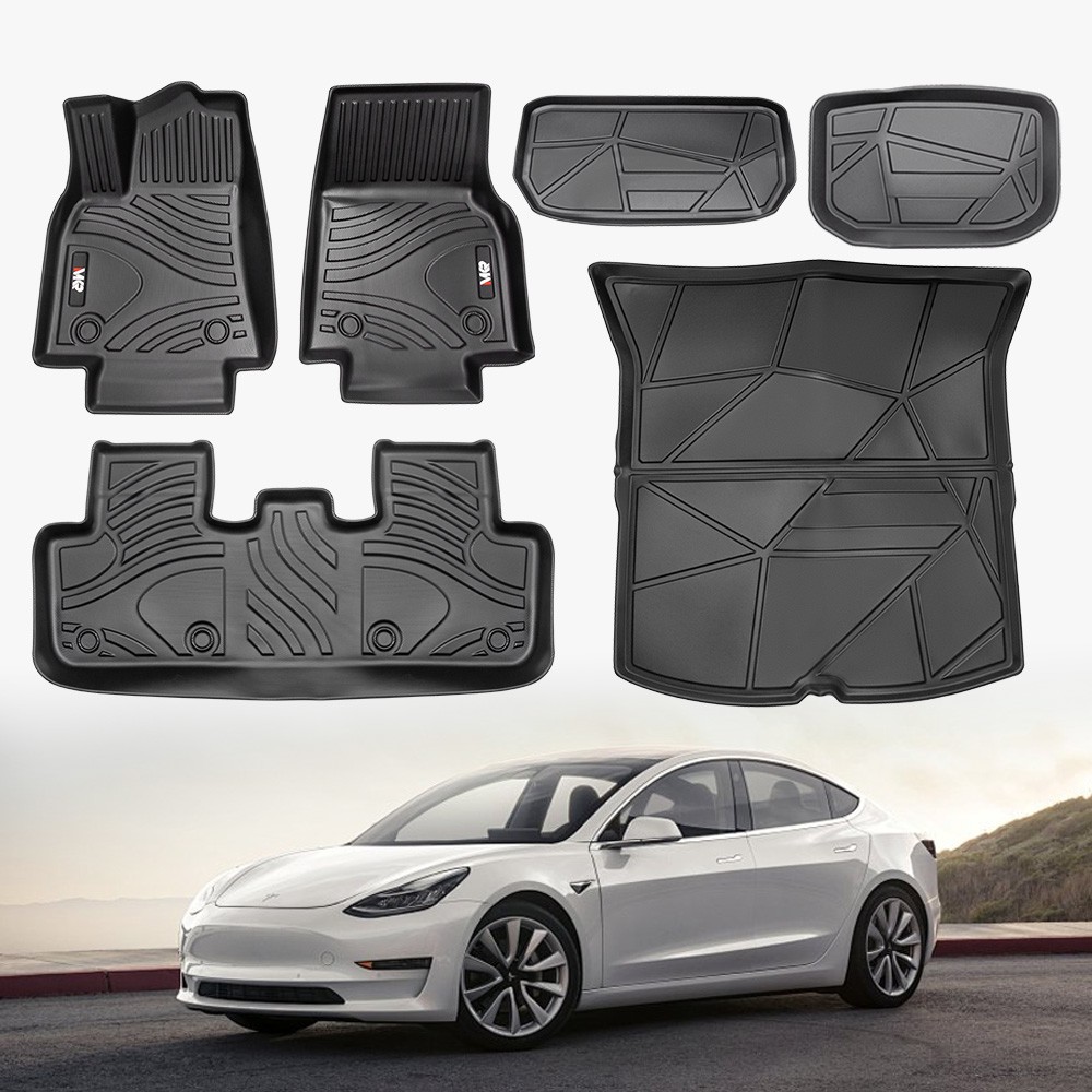 TPE Floor Mats For Tesla Y 2021-2022 Waterproof Anti-Slip 6-Piece Set