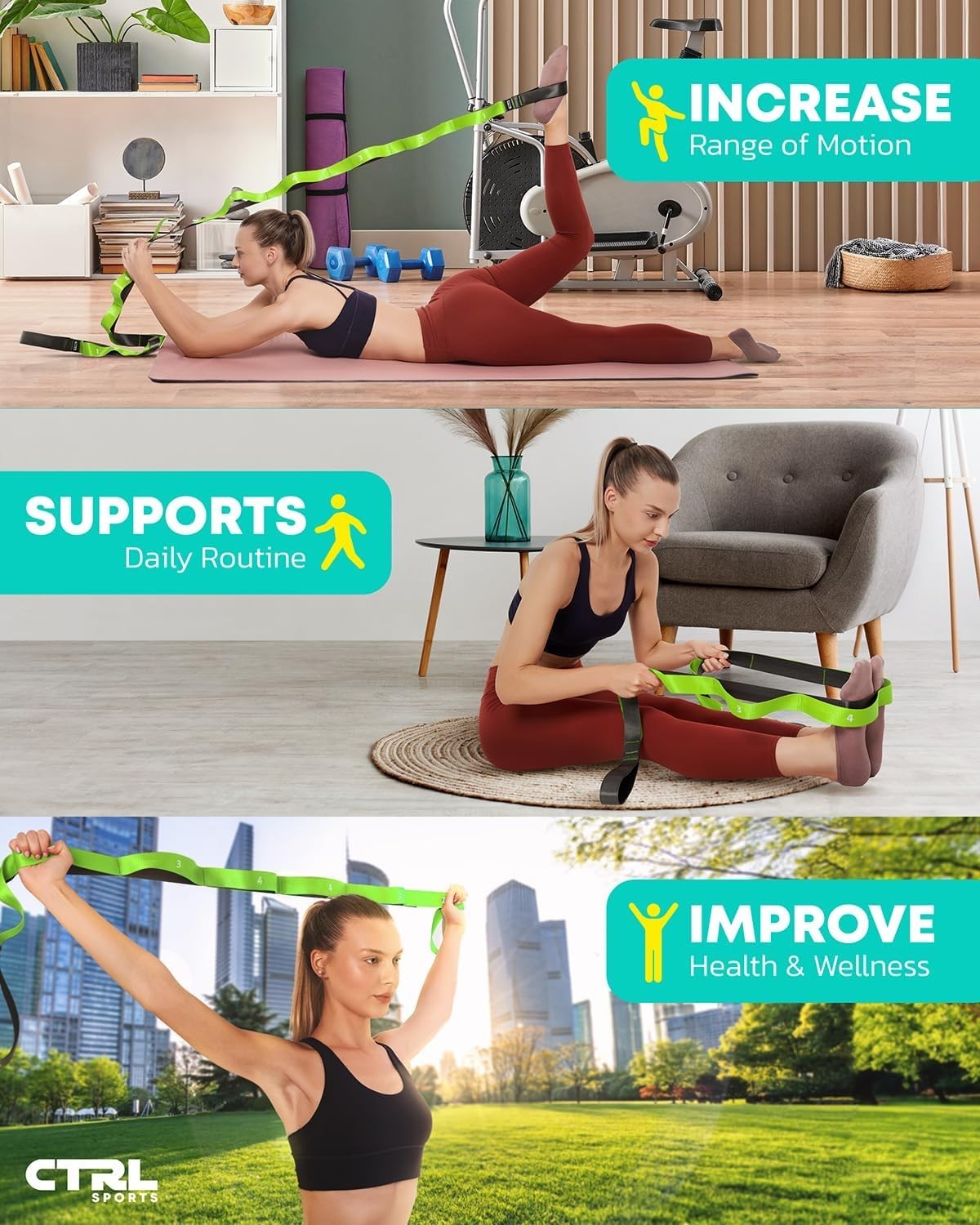 Multifunctional Yoga & Therapy Stretch Strap with Loops