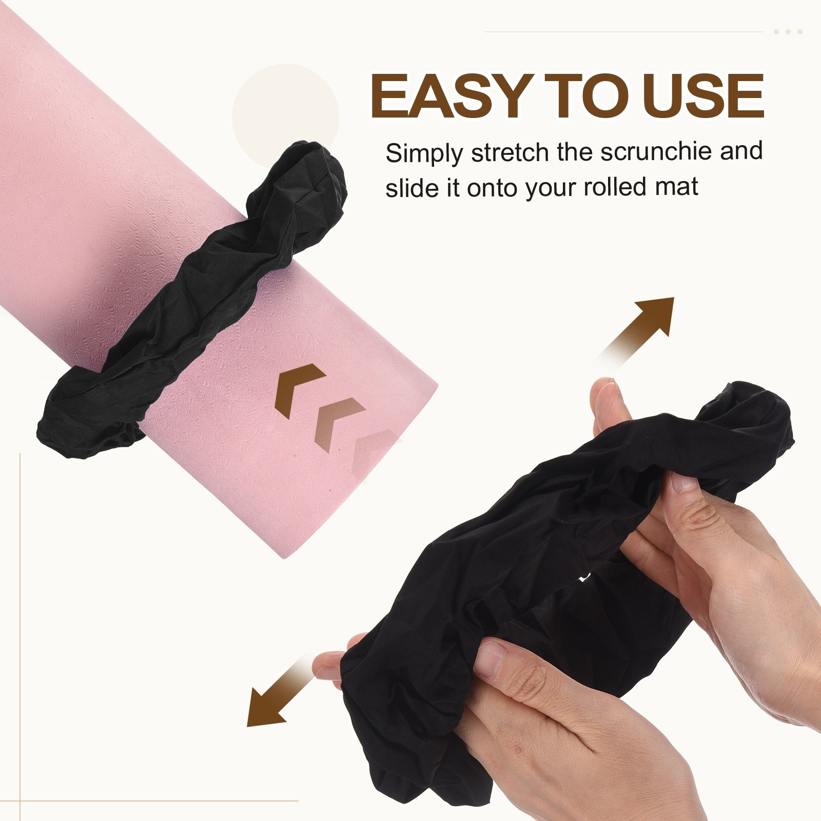Yoga Mat Scrunchy, Yoga Mat Strap Band 2 Pcs & Cotton & Black & Brown