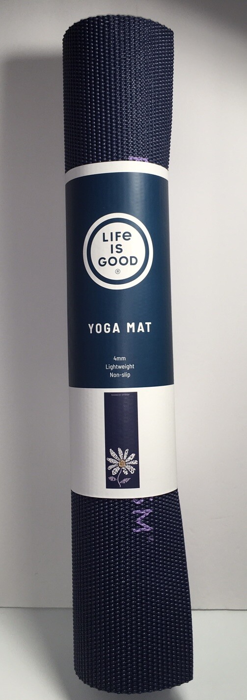 LIFE IS GOOD RETRO FLOWER REVERSIBLE YOGA MAT Navy Blue 68” x 24&Prime; NWT