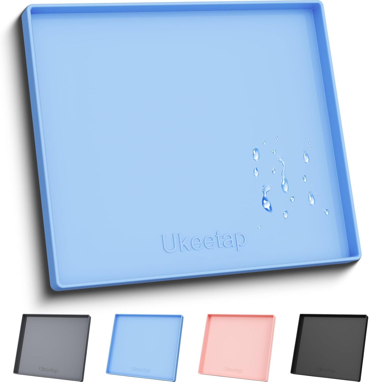 Extra Thick Silicone Mat Waterproof with Raised Edge 19” X 12”, BPA Free Non-Sli