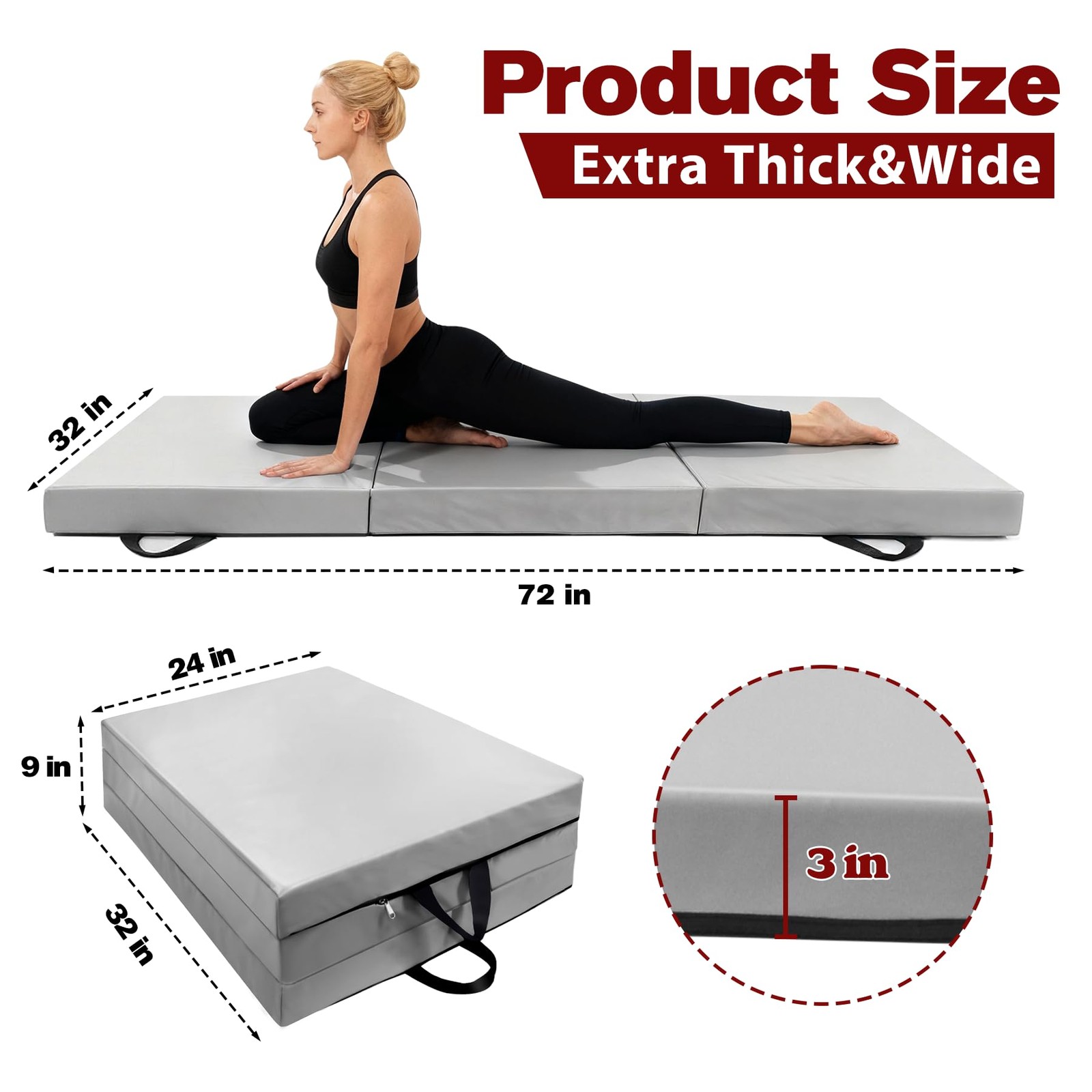 3inch Thick Workout Mat,6 * 2.5ft Extra Thick Wide Folding Yoga Mat, Tri-Fold…