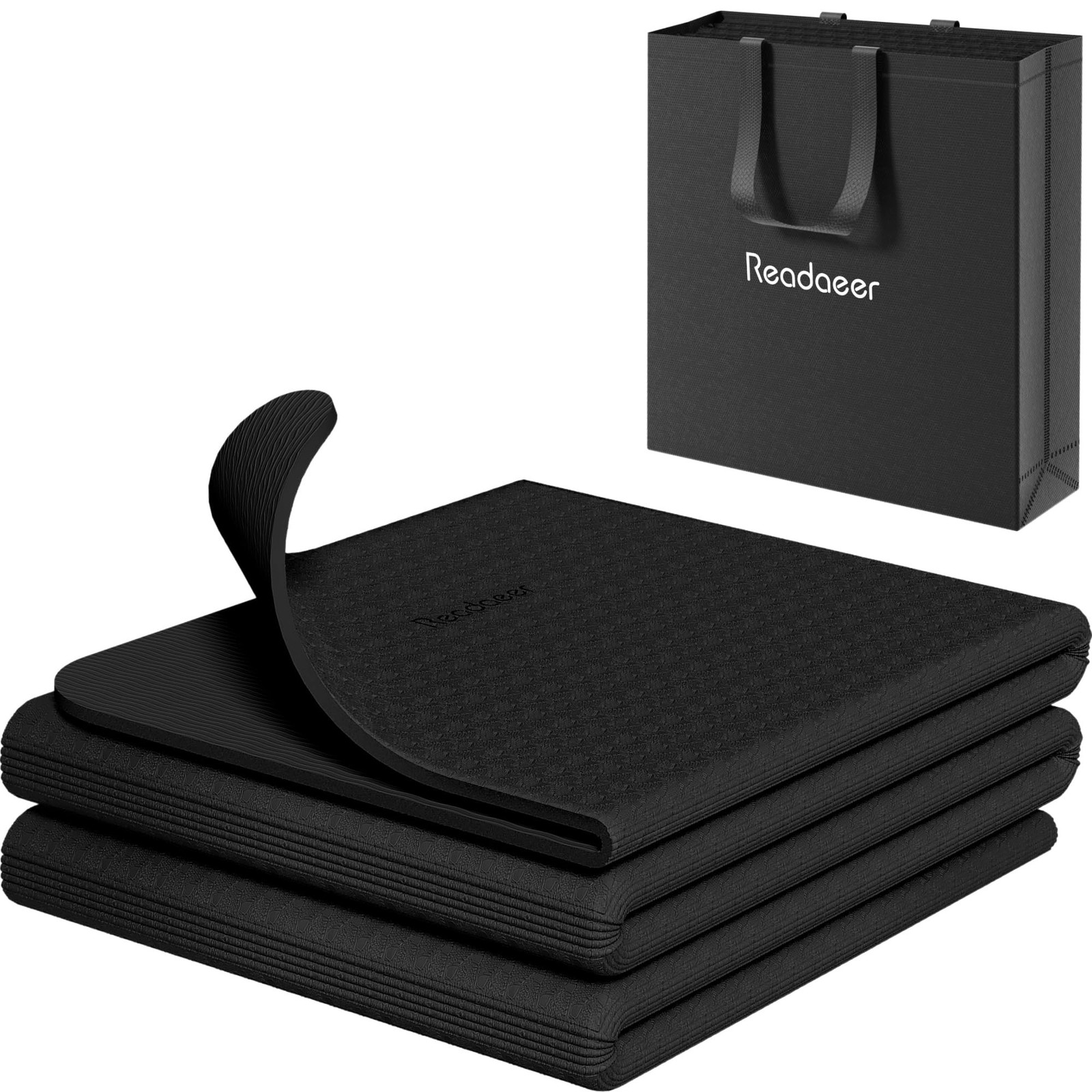 Readaeer Foldable Yoga Mat for Travel Folding Yoga Mat 6mm Thick with Carryin…