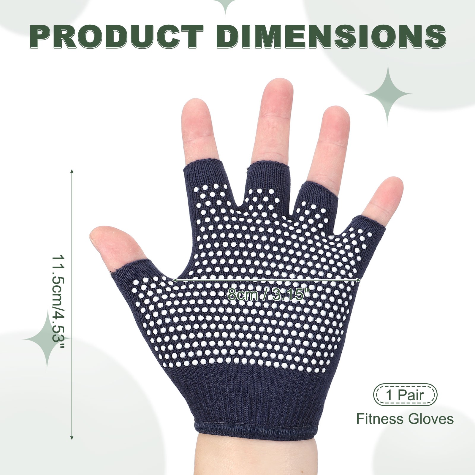 Yoga Gloves, Non Slip Fingerless Pilates Gloves, Navy Blue