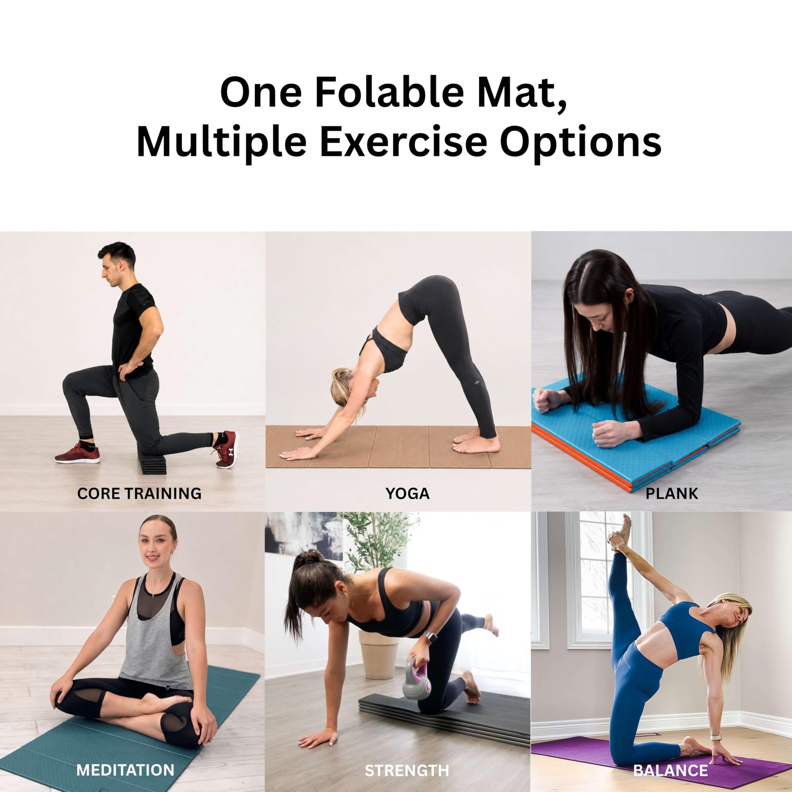 Foldable Yoga Exercise Mat, 6mm/8mm/10mm/12mm Thickness, 72 x 24 Inch – Light…