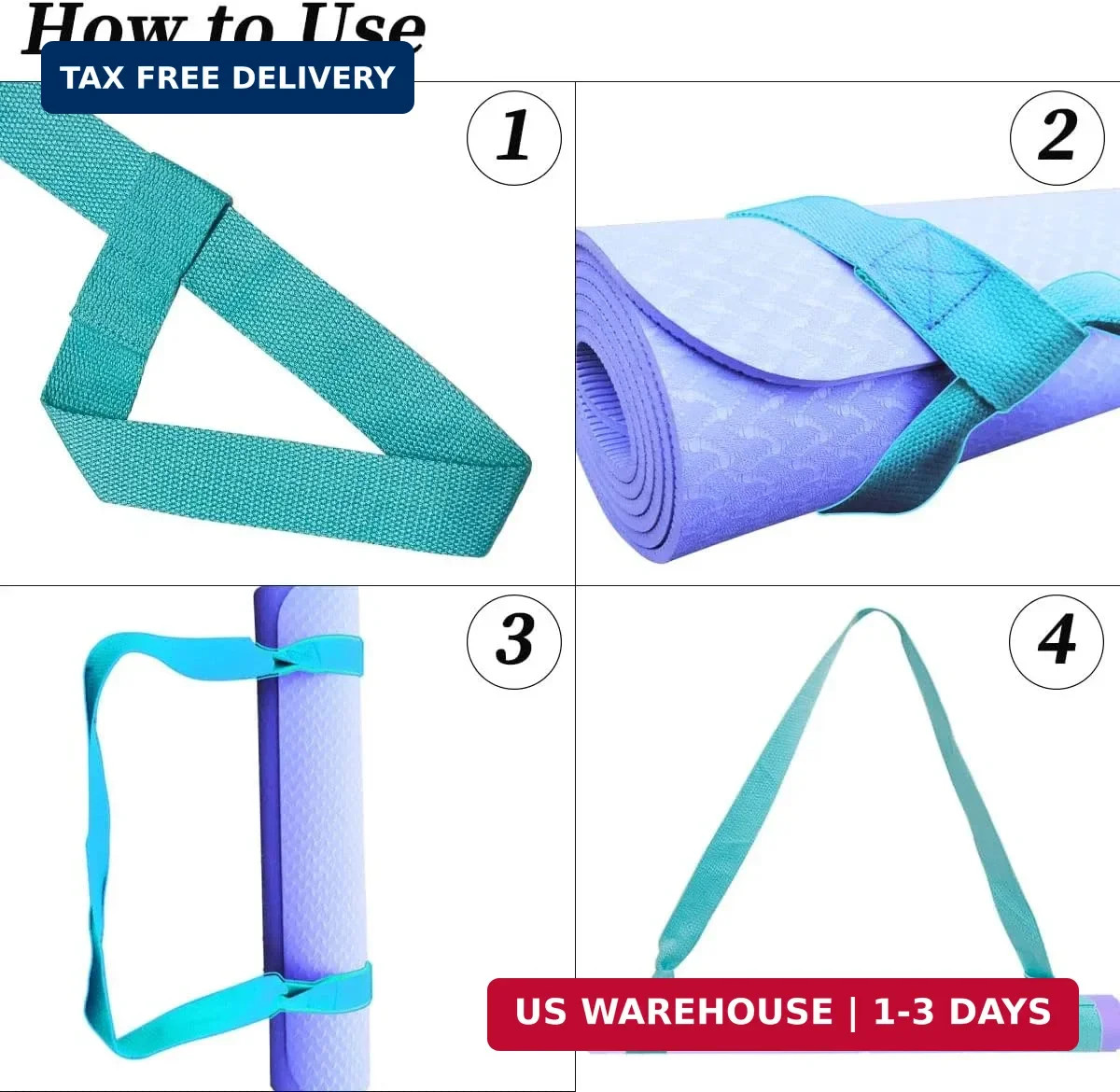Tenalleys 1Pcs Adjustable Yoga Mat Strap Multi-Purpose Straps Easy-Cinch Yoga Ma
