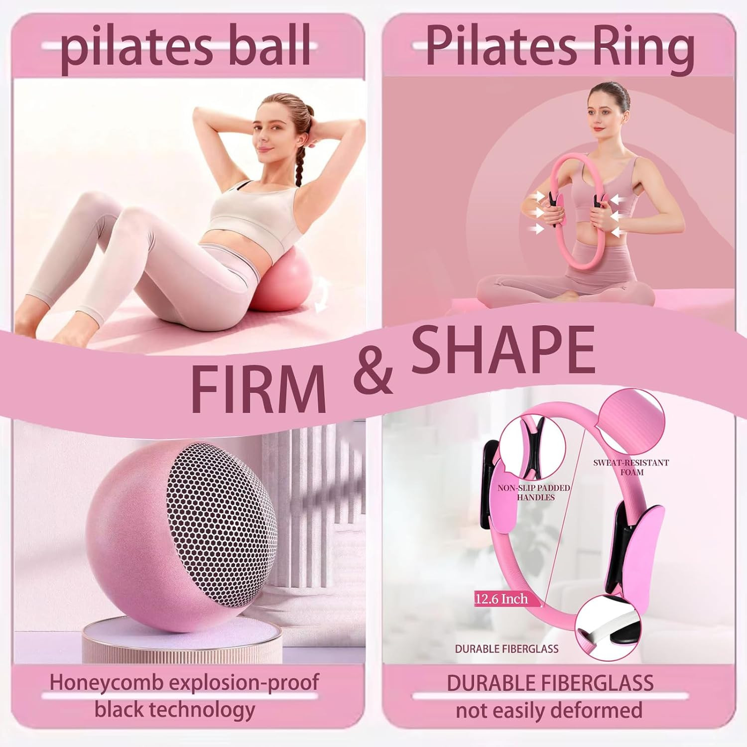 17 Pcs Pilates Equipment,Pilates Set,Women at Home Pilates Kit,Pink Pilates Ring