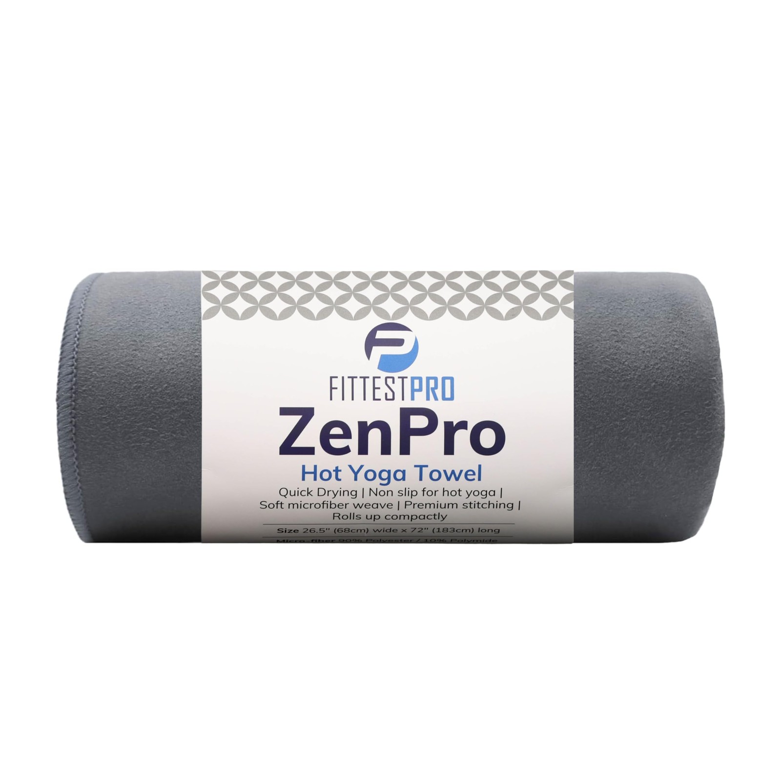Fittest Pro Non-Slip Hot Yoga Towel with Super-Absorbent 72×26.5, Nimbus Grey