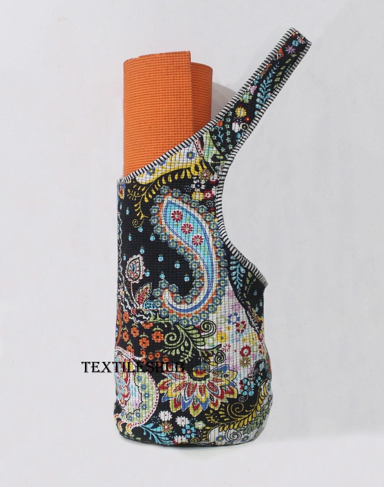 Black Pasiely Cotton Yoga Mat Carrier Traditional Design | Mat Holder & Storage