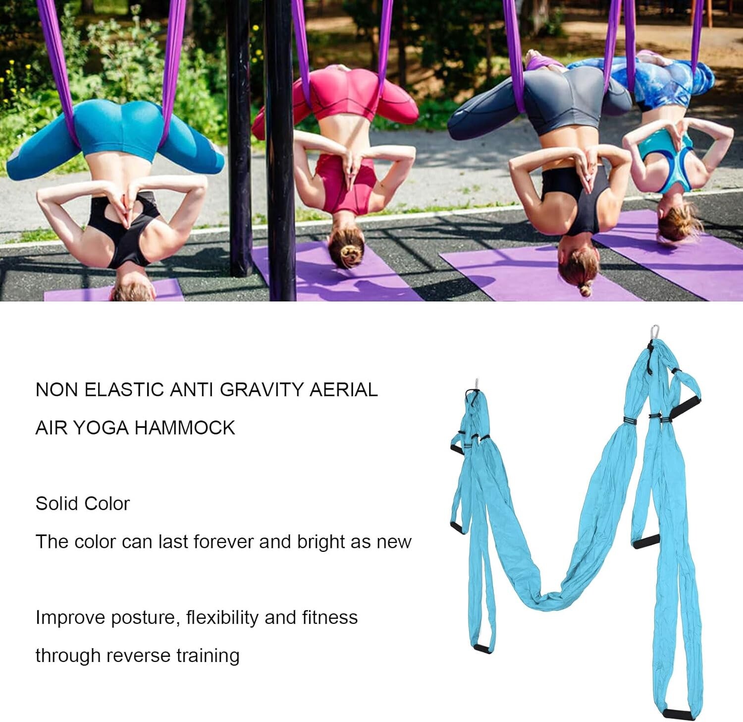 Aerial Yoga Swing Trapeze Set Yoga Sling Hammock-gravity Inversion Fitness, blue