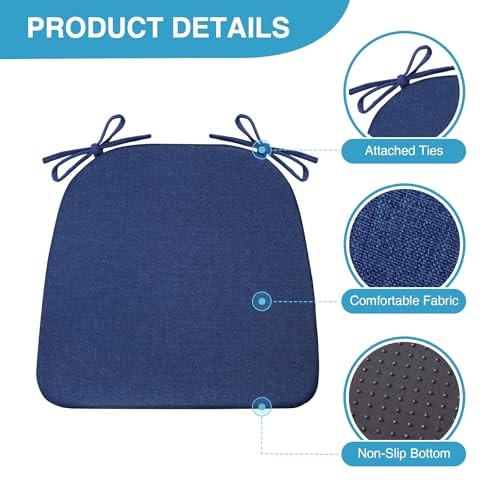 Chair Cushions for Dining Chairs Set of 4, Non Slip Kitchen 4 Pack Navy Blue