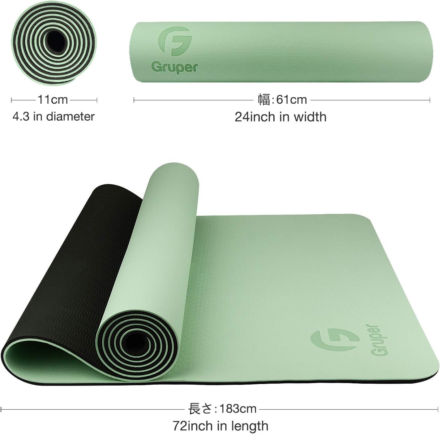 Gruper Yoga Mat Non Slip Eco Friendly Fitness Exercise Mat (0.24*24*72, Matcha)