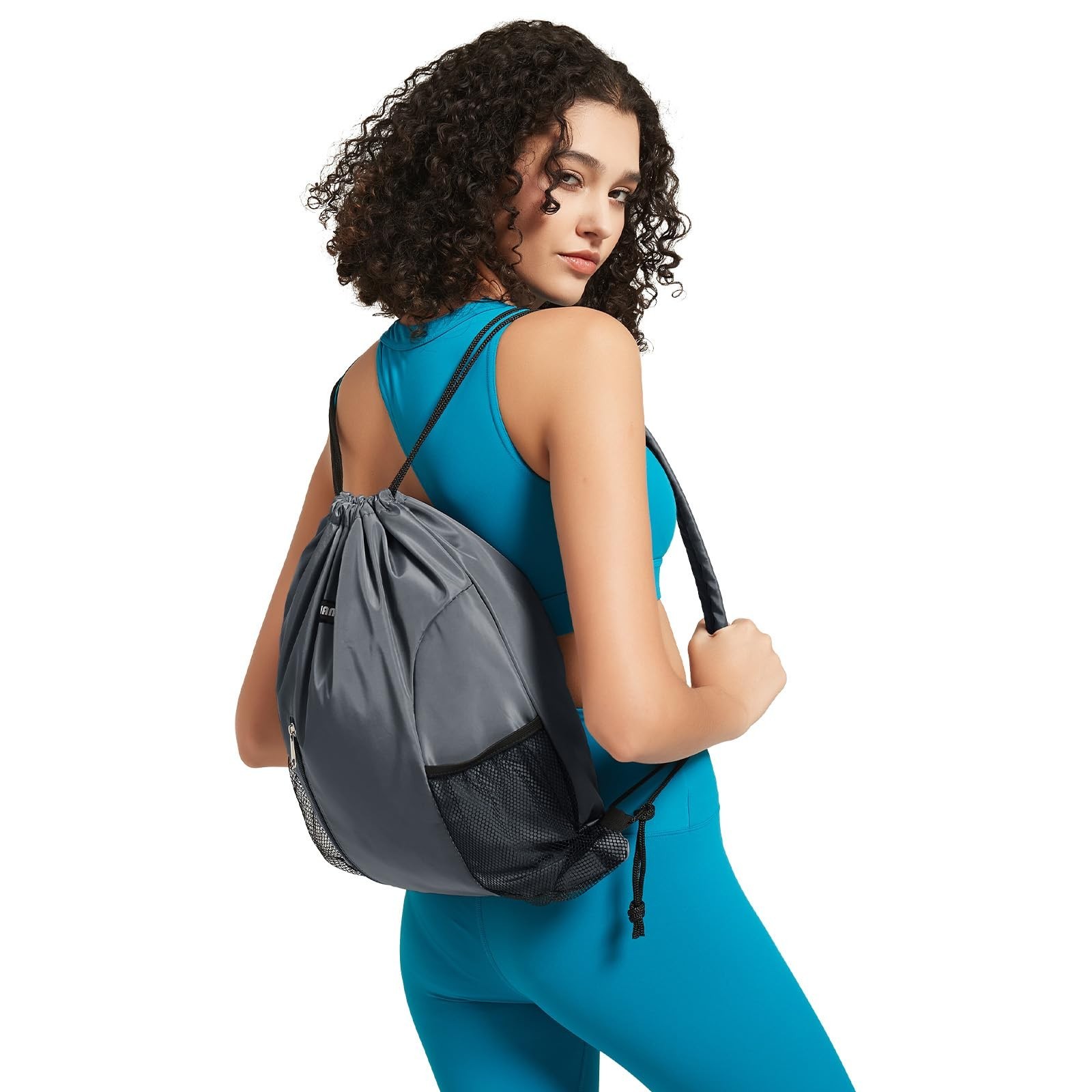 WANDF Drawstring Backpack with Shoulder Pad Sports Gym Backpack with Mesh Poc…