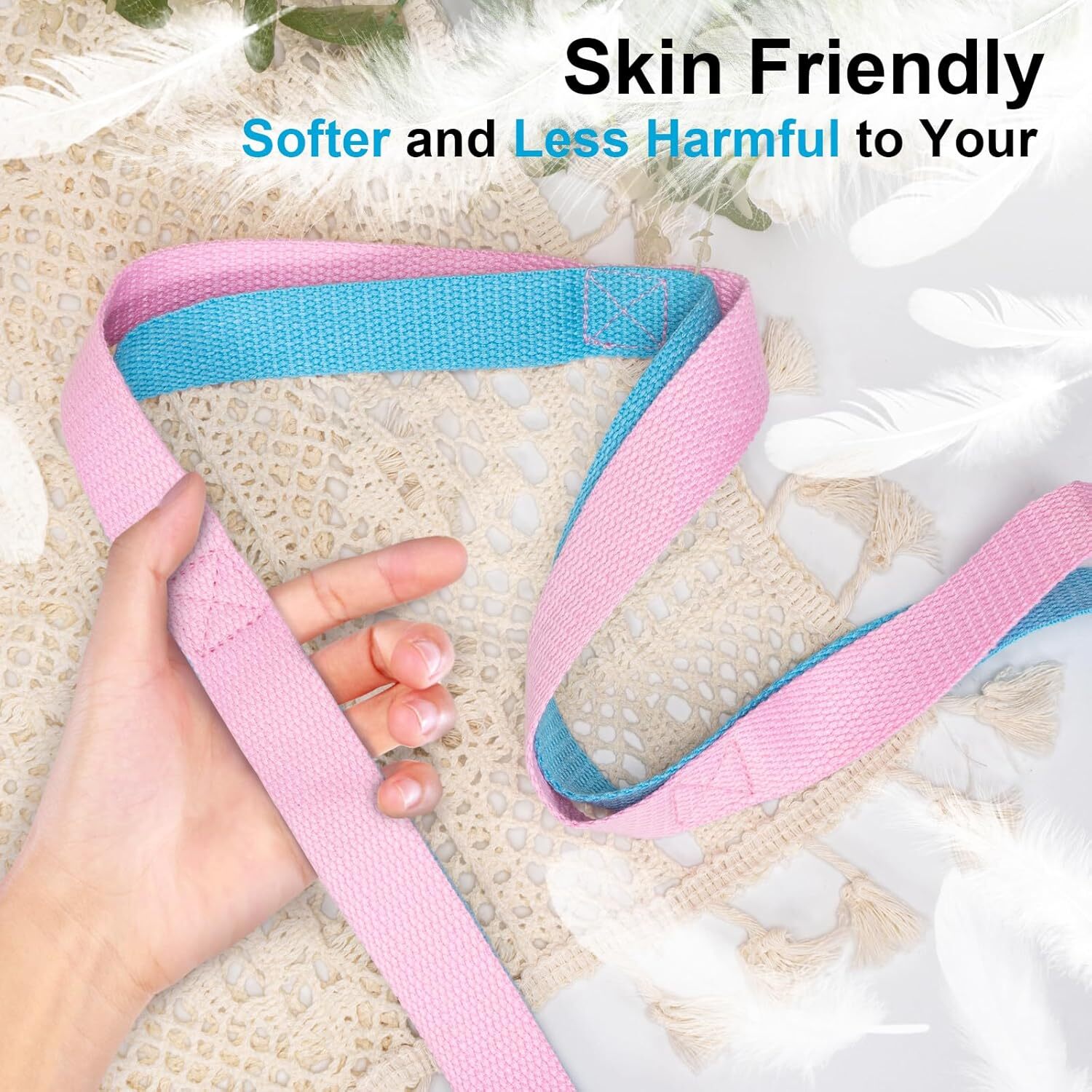 Yoga Strap for Stretching Inelastic Soft Polyester Cotton Stretch Out Band for E