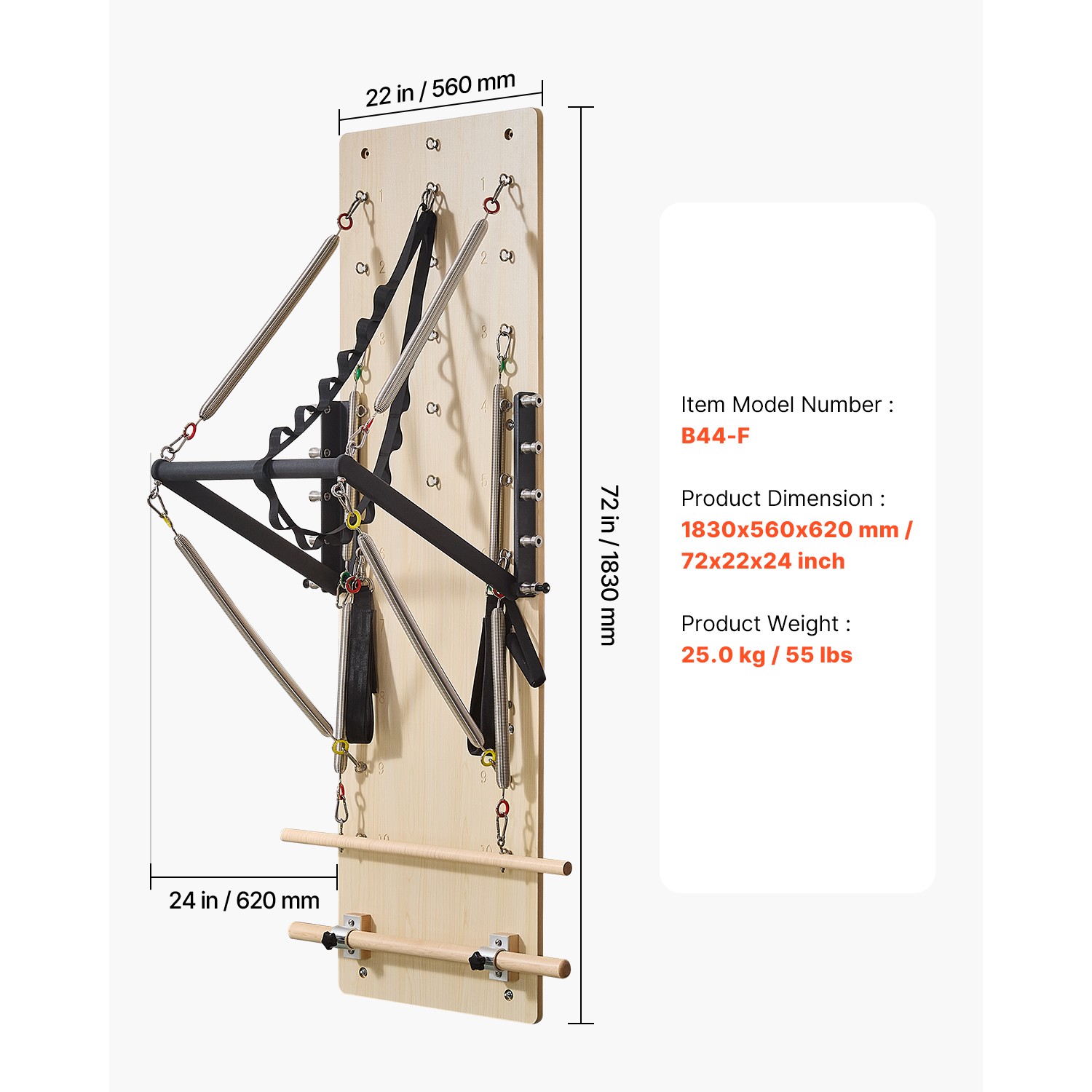 Uimoso Wall Mounted Pilates Reformer Machine Pilates Springboard Maple Wood Gym