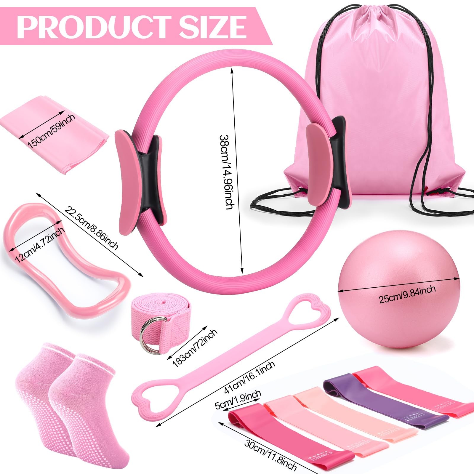 Pilates Ring Circle Set 18 Pcs Exercise Equipment Accessories for Women Worko…