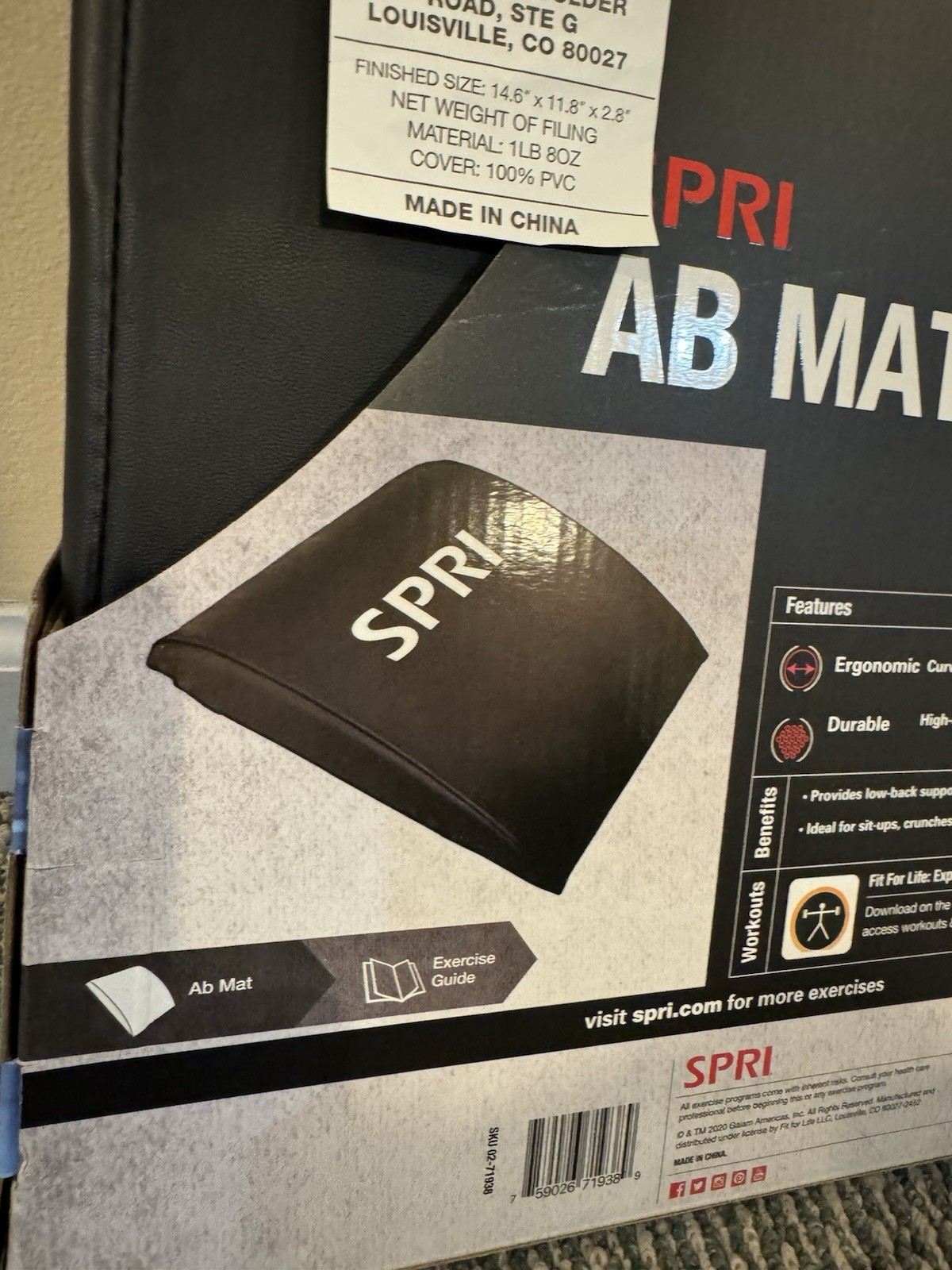 SPRI Ab Mat Core Exercise Support Cushion Black New in Original Packaging