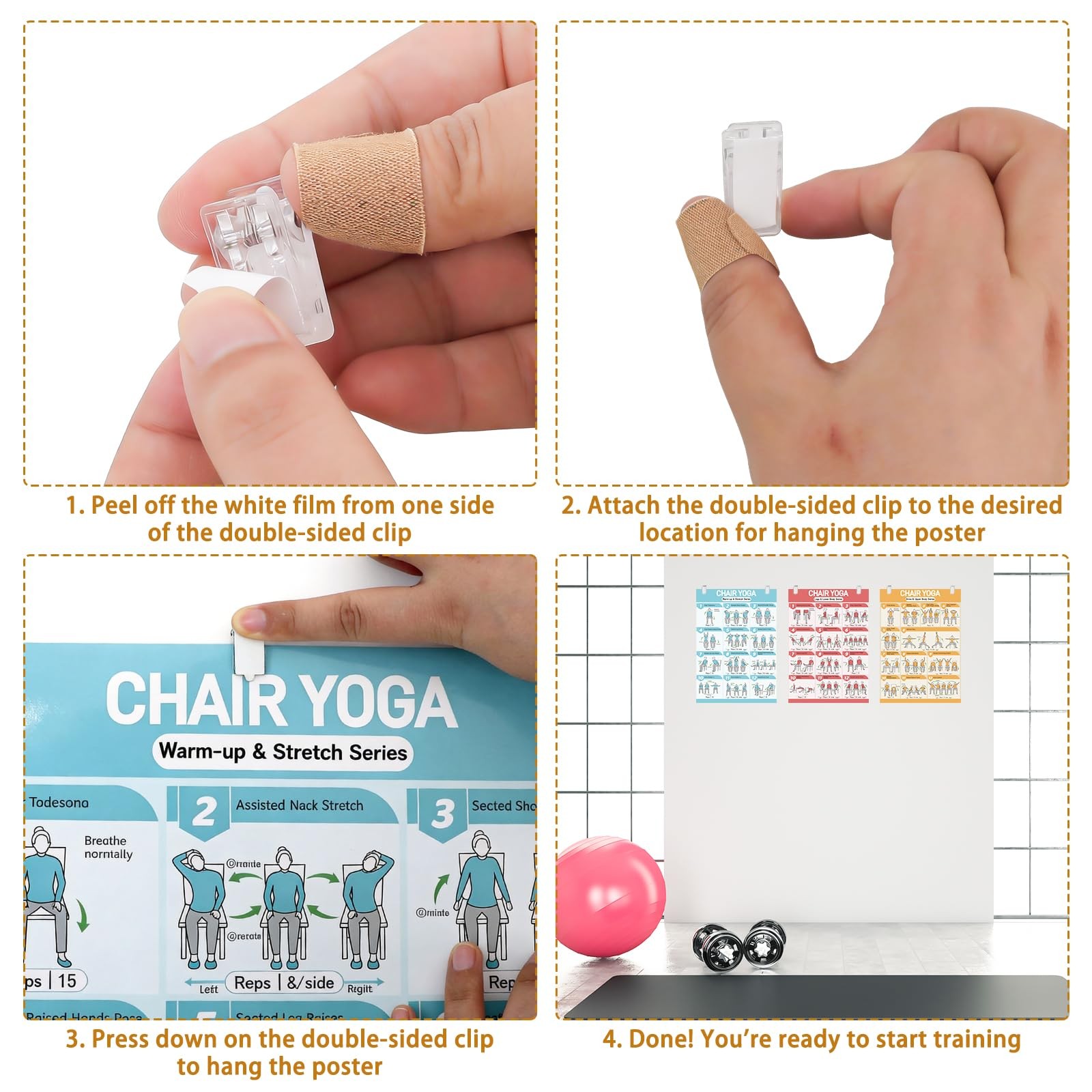 Chair Yoga Poster Set for Seniors & Beginners-3 11.8X16.5inch, colorful