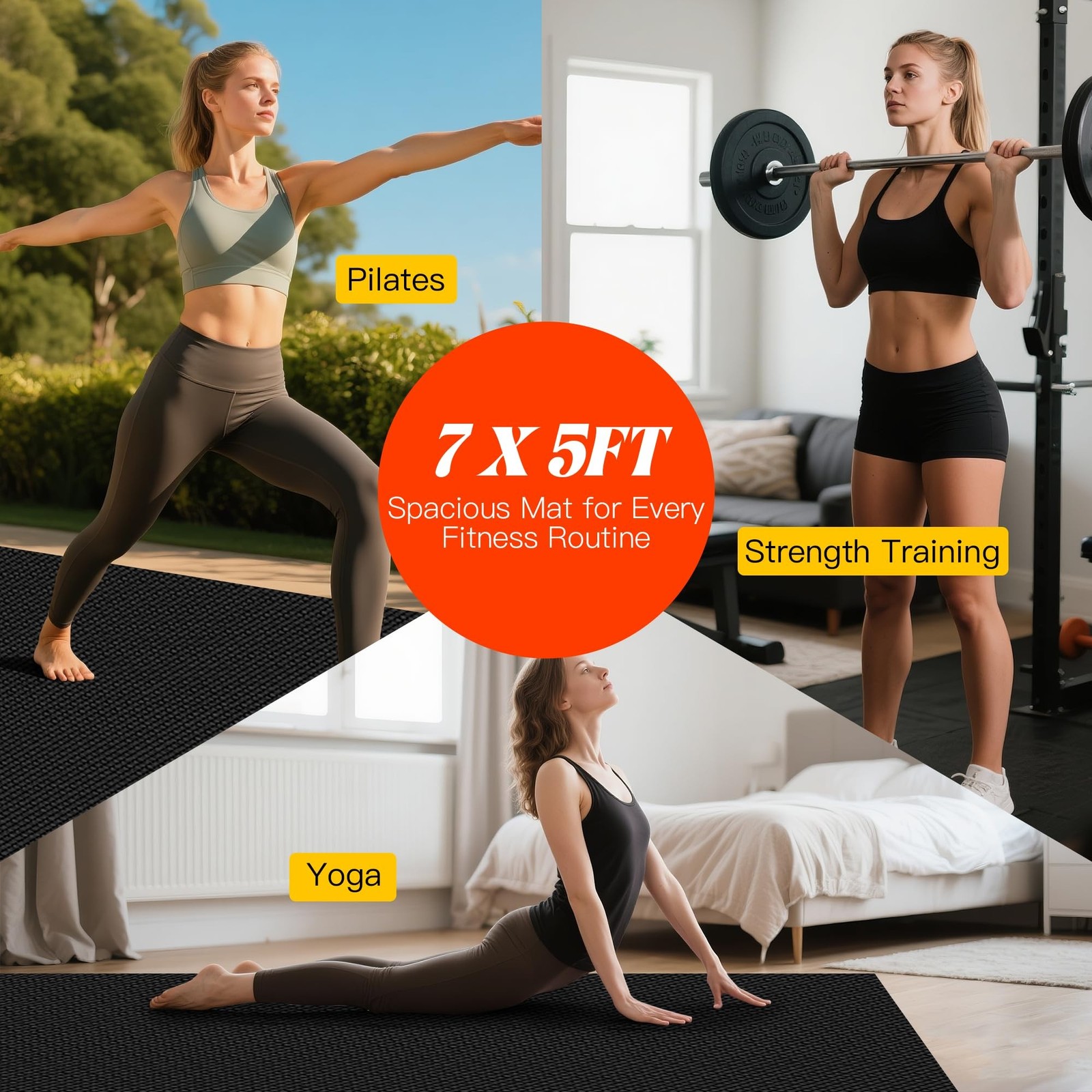 VTORY 8mm Large Workout Mat 7×5 ft – Extra Large Wide Yoga Mat & Pila
