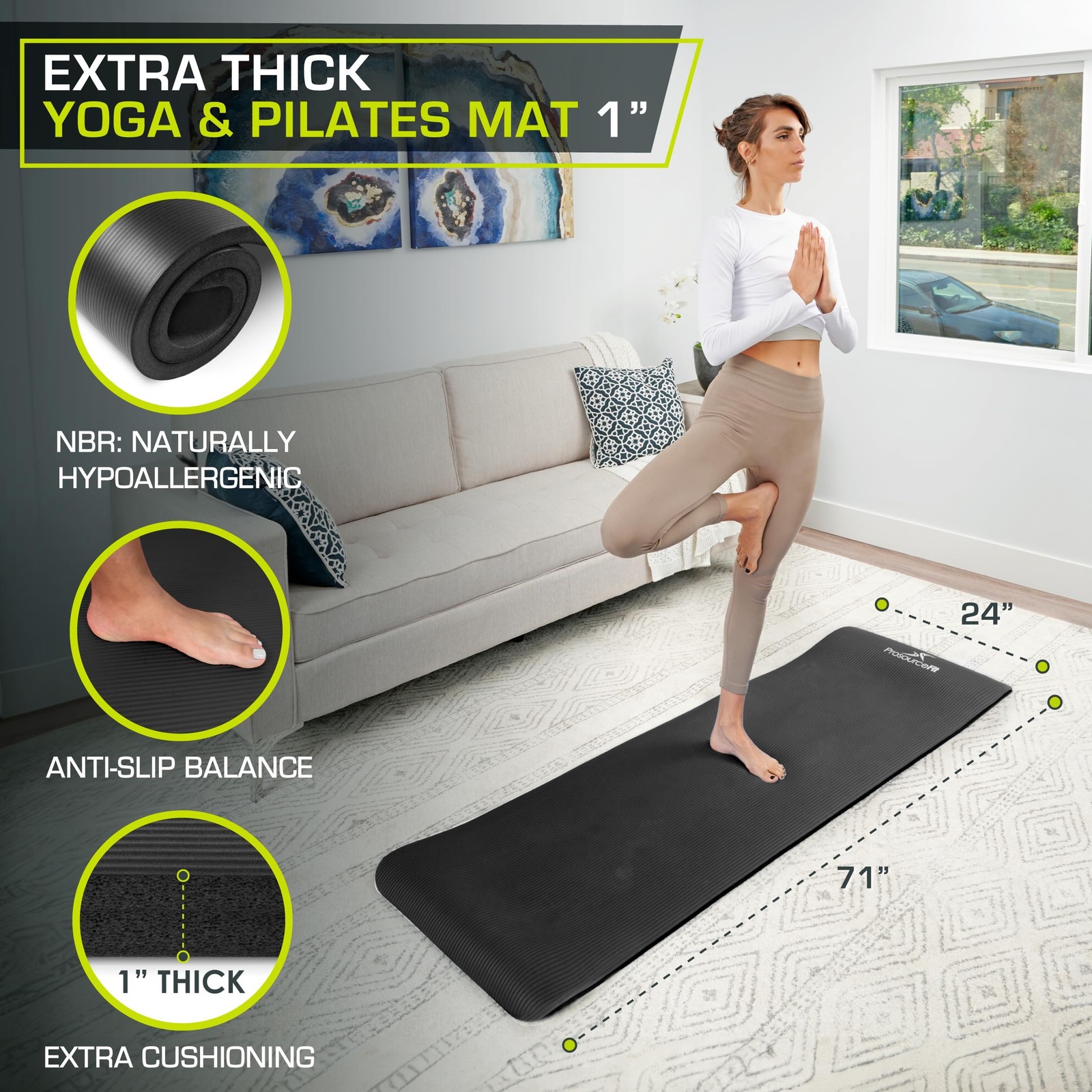 ProsourceFit Extra Thick Yoga Pilates Exercise Mat, Padded Workout Mat for Ho…