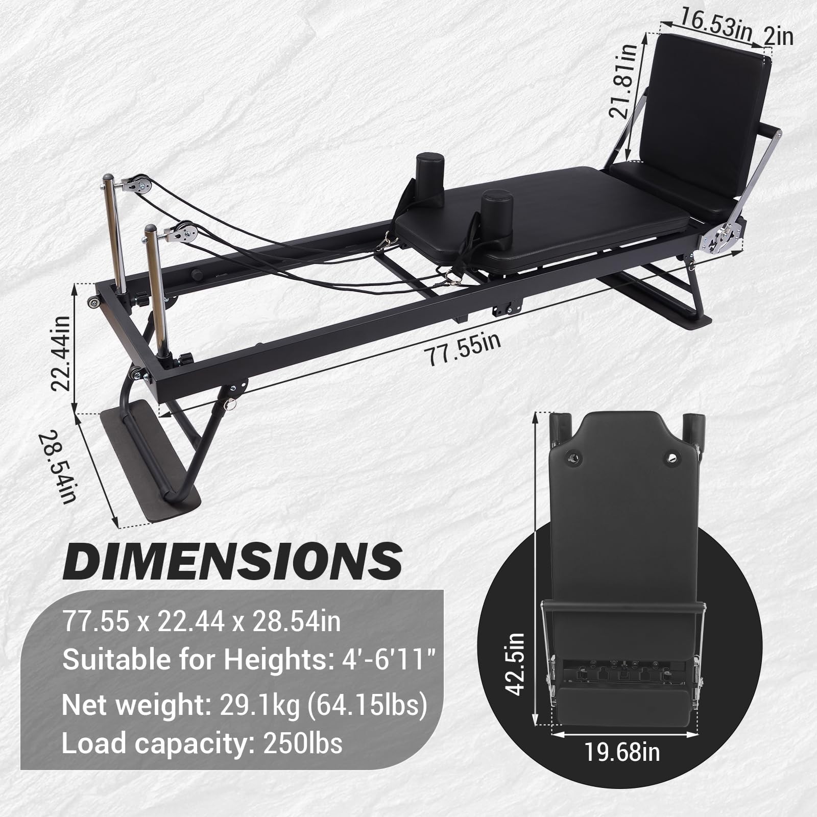 Foldable Pilates Reformer Home w/ Jumpboard, Quiet Heavy Duty, Dual Resistance