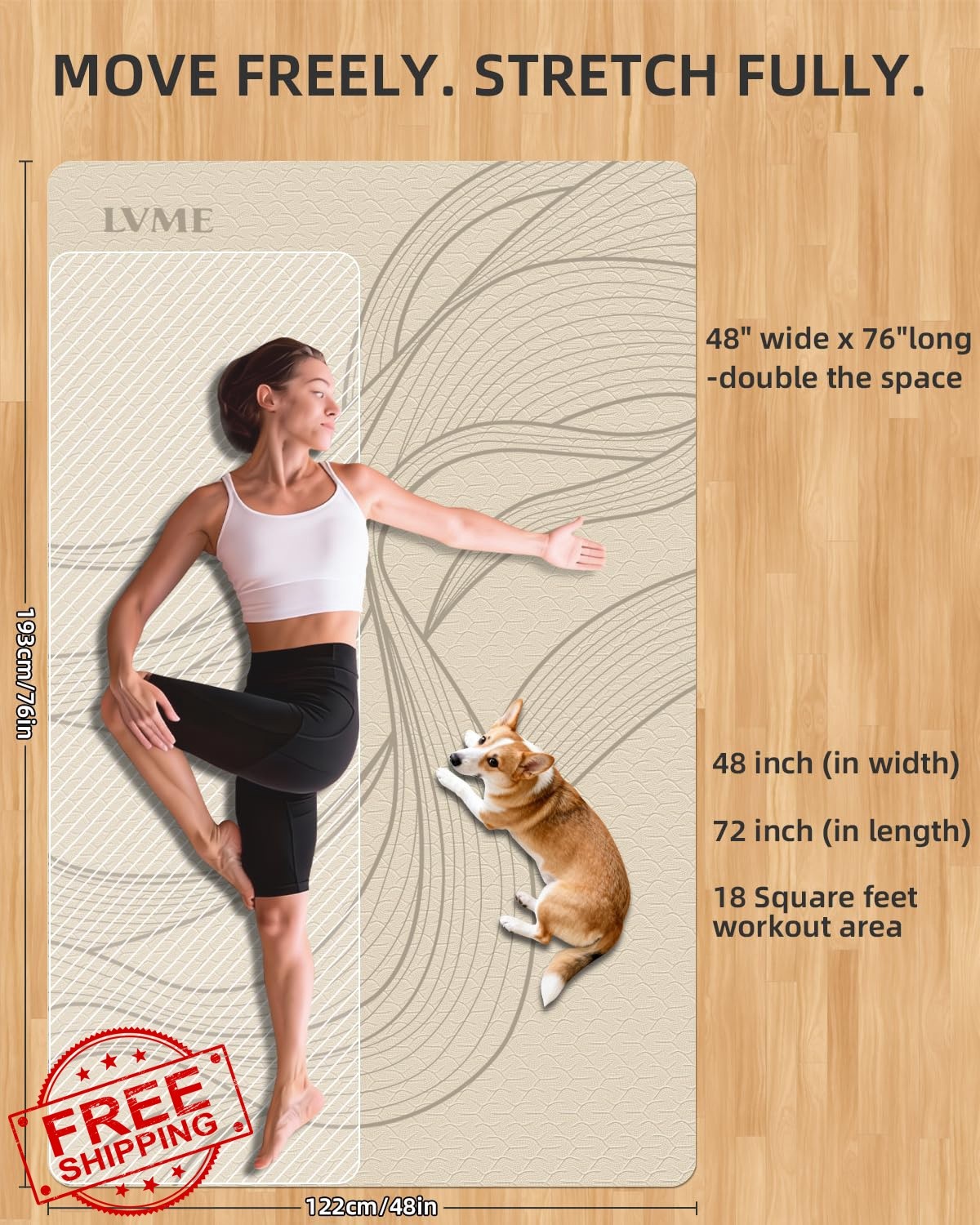 lvme Yoga Mat Cream Extra Wide Thick