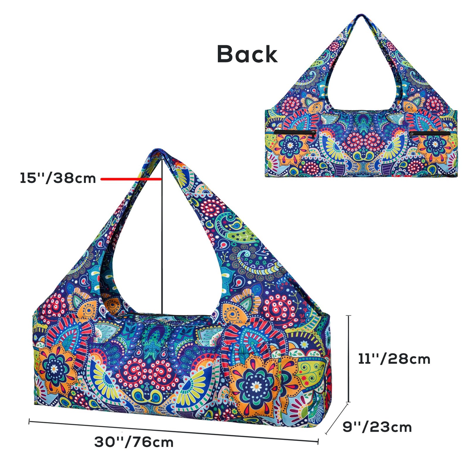 Large Yoga Bag with Mat Strap, Zipper and Pockets – Fits Most Size Mats