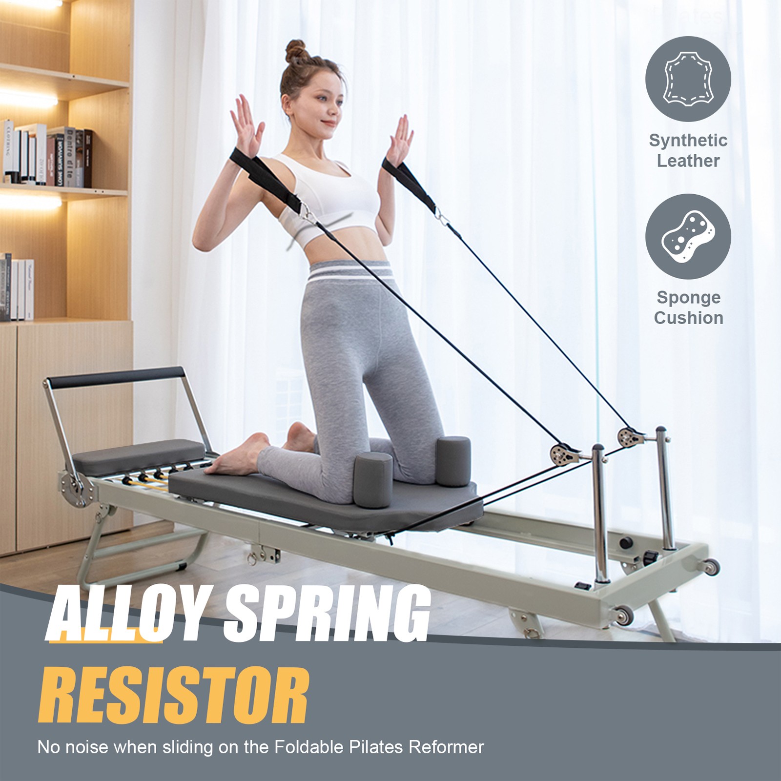 Foldable Pilates Reformer Home Pilates Equipment Studio Gym Workout Machine–