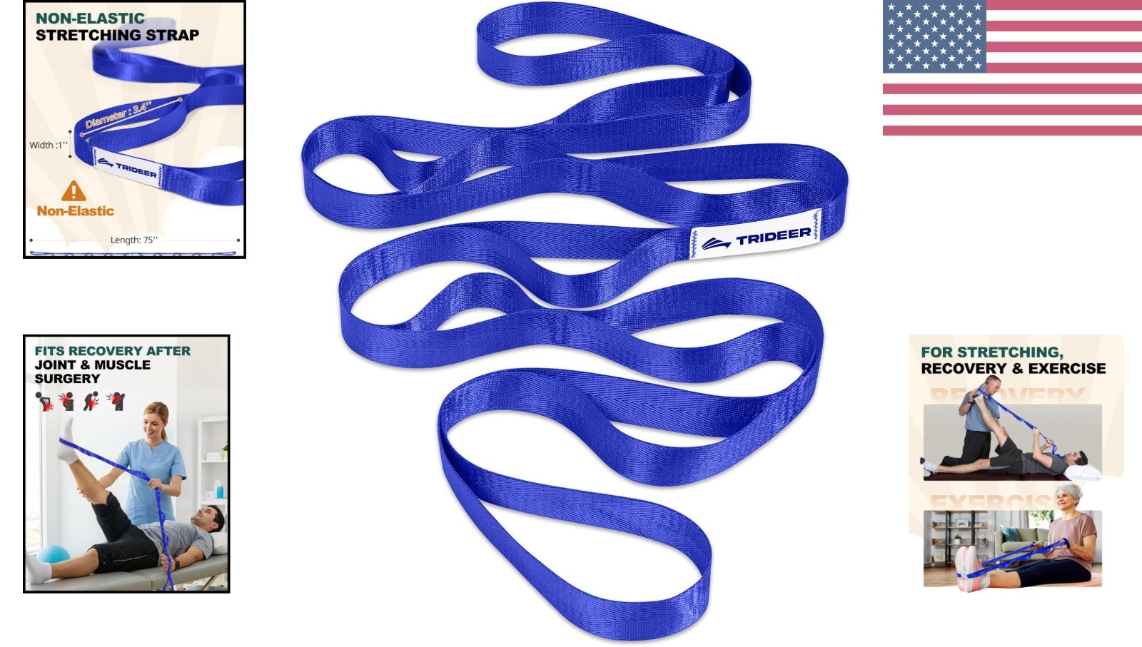 Durable Polyester Stretching Strap with 10 Loops for Enhanced Mobility and Rehab