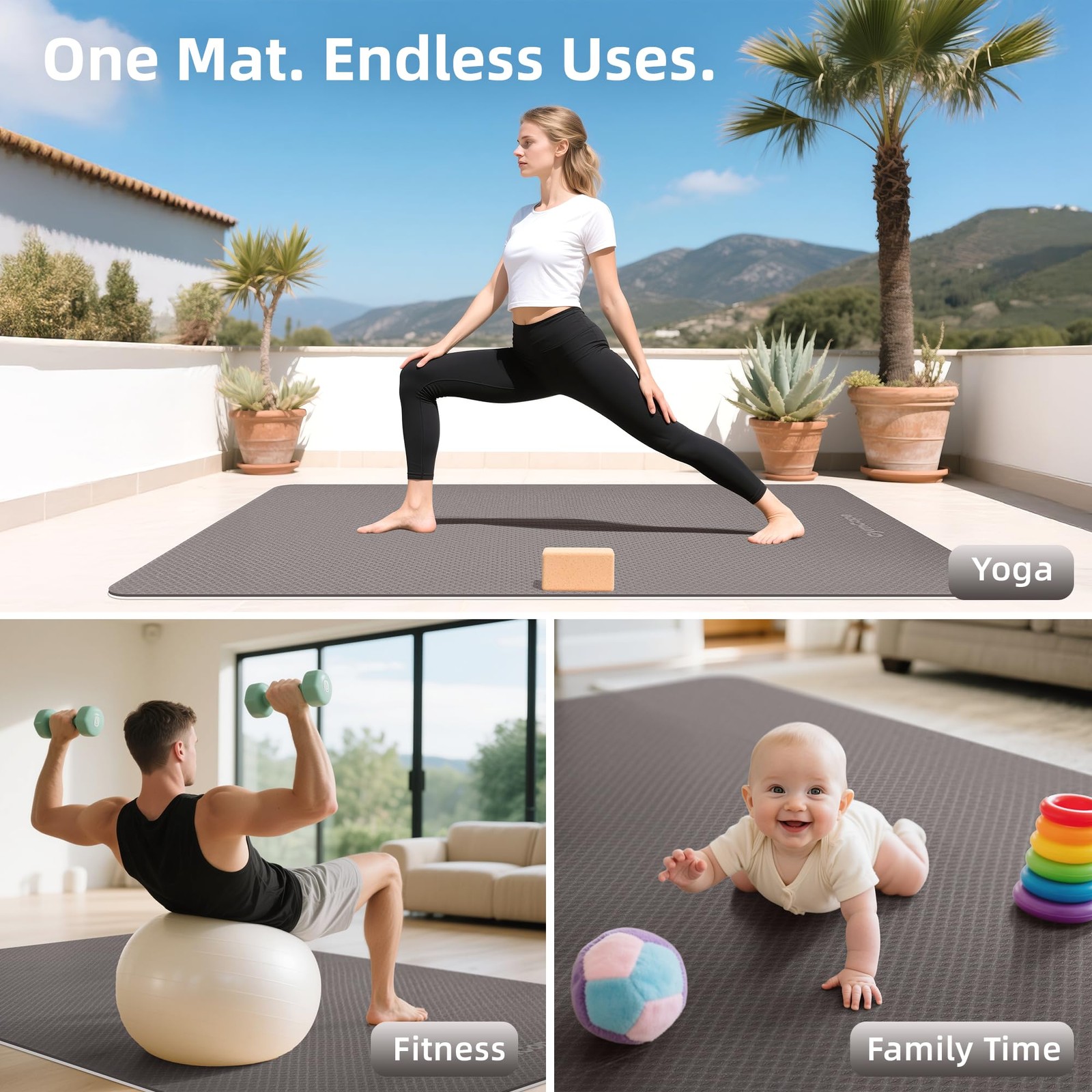 Extra Large Yoga Mat – 72&Prime;x48&Prime; or 78&Prime;x57&Prime;, Non-Slip TPE Exercise Mat for Wome…