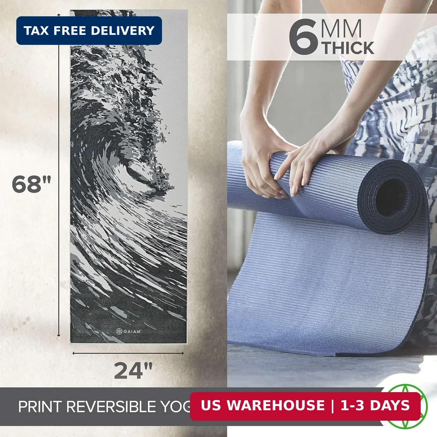 Gaiam Yoga Mat – Premium Print Reversible Extra Thick Non Slip Exercise & Fitnes