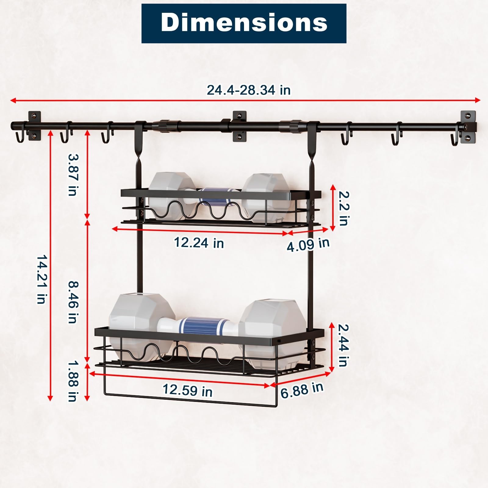 Spice Rack Wall Mount Retractable Bracket with Towel Bar Hooks | Reinforced W…