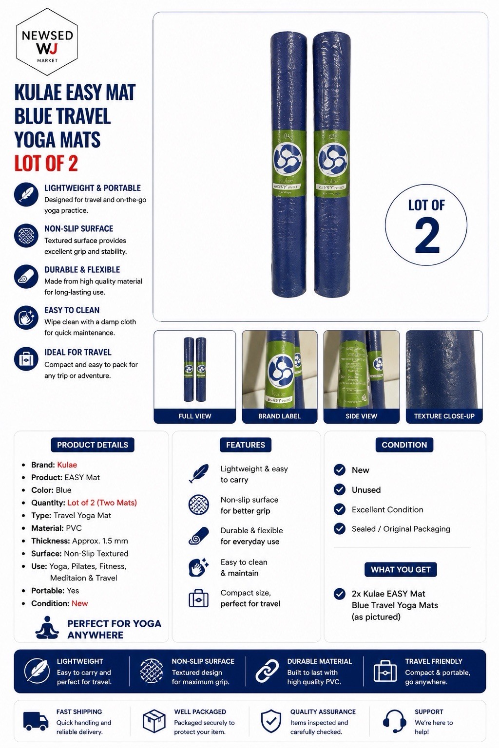 kulae EASY mat Blue Travel Yoga Mats – lot of 2