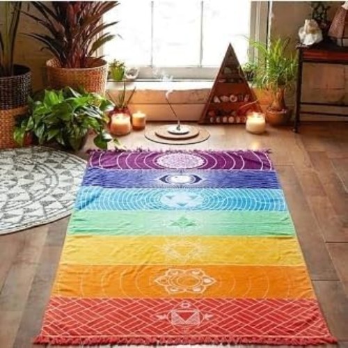 Durable Rainbow Polyester Yoga Mat & Decorative Shawl – Perfect for Beach Yoga