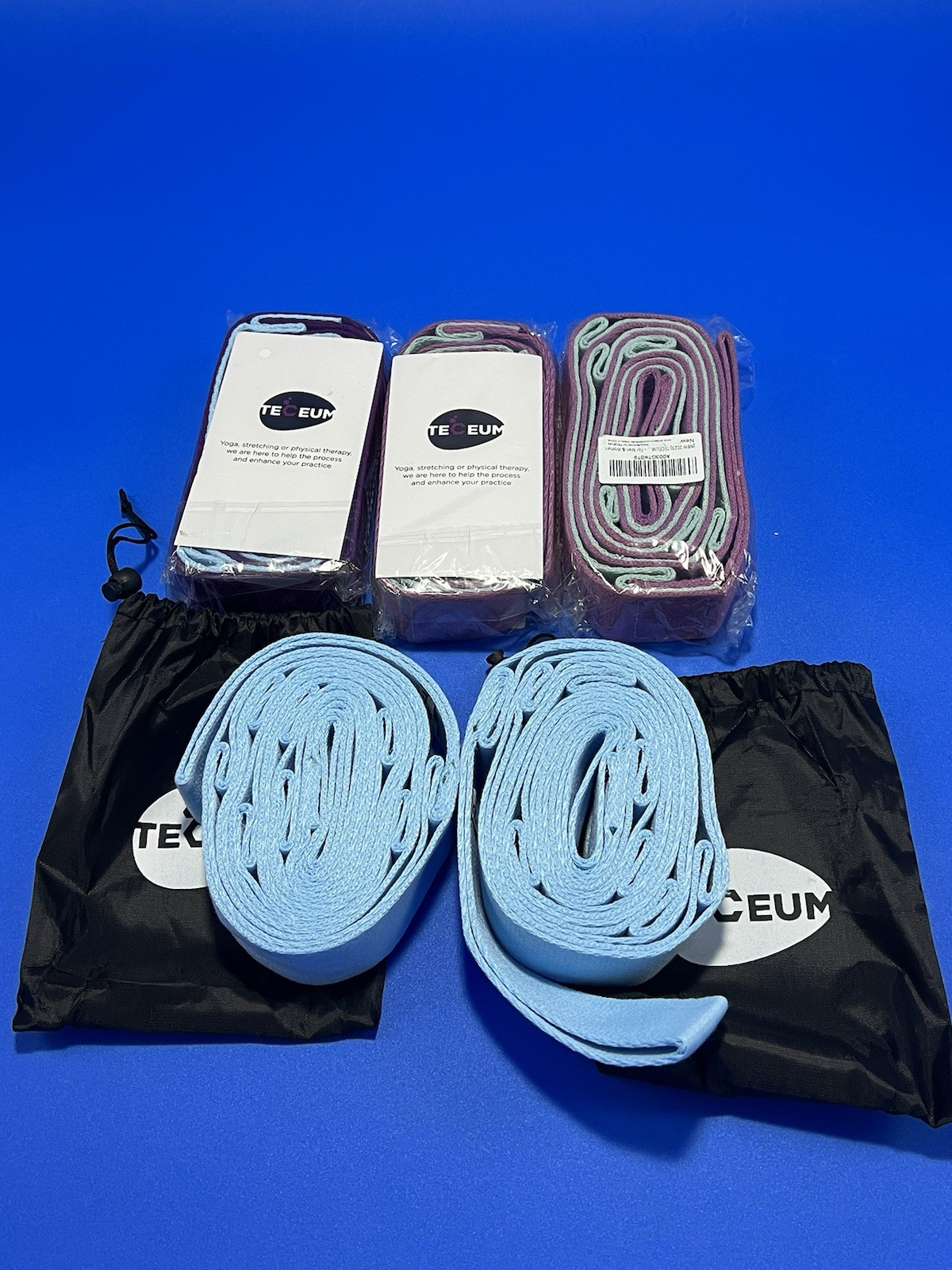 TECEUM Stretching Strap, 10 Loop Non-Elastic Yoga Strap for Exercise, & Therapy